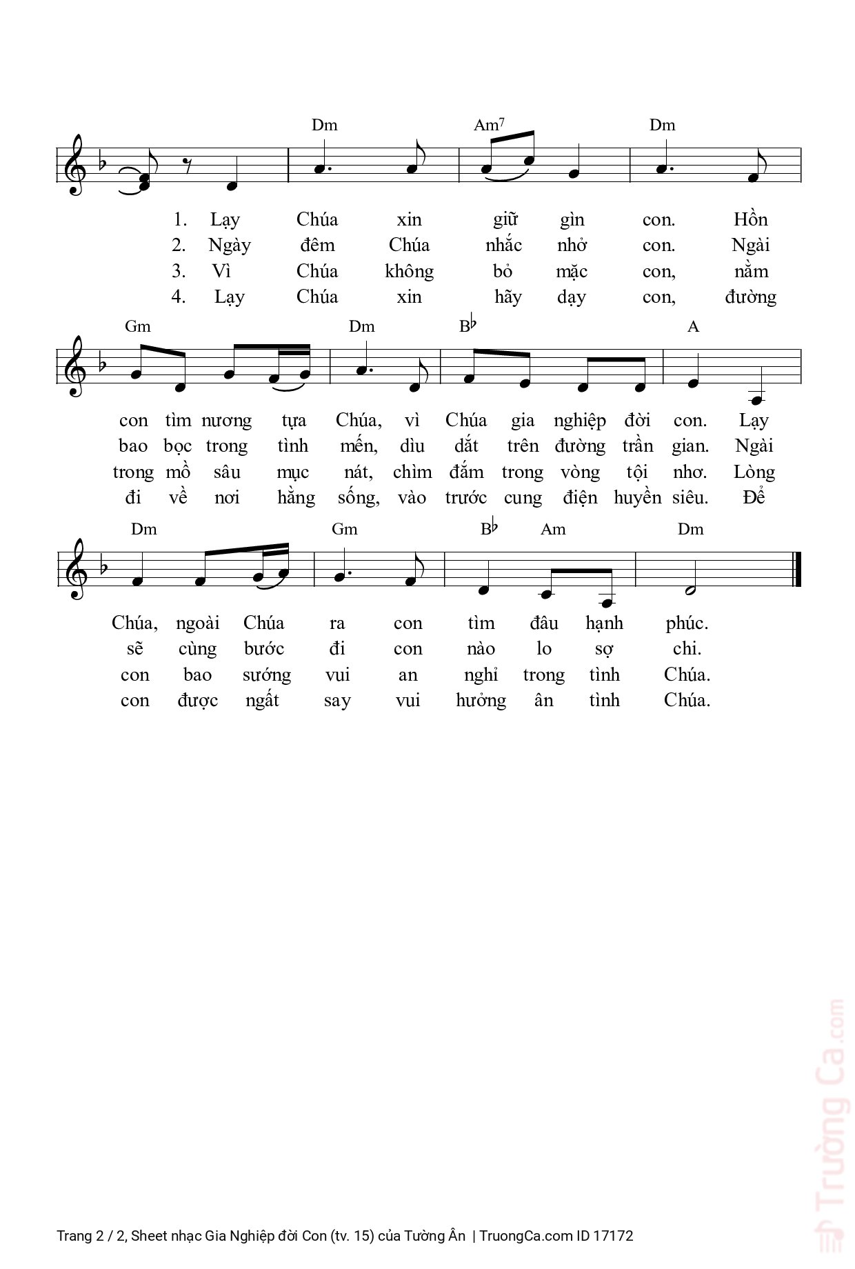 Page 2 of Sheet music PDF Gia Nghiệp đời Con (tv. 15) - Tường Ân