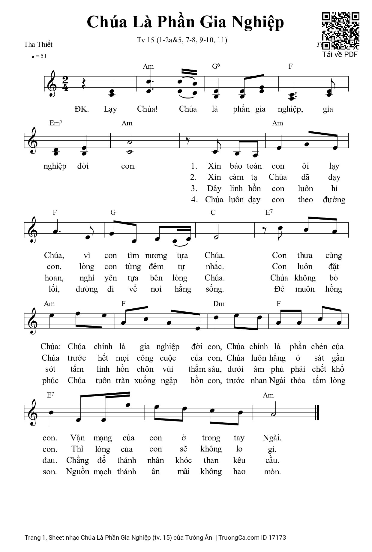 Sheet PDF of Chúa Là Phần Gia Nghiệp (tv. 15)