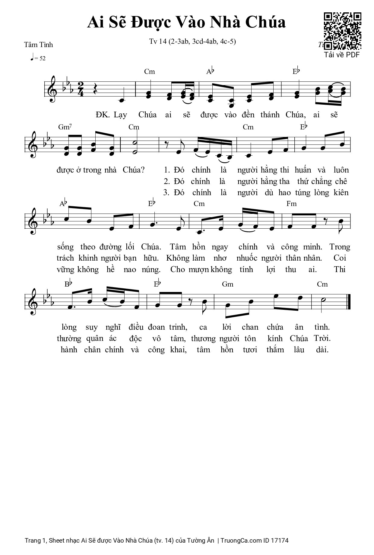 Sheet PDF of Ai Sẽ được Vào Nhà Chúa (tv. 14)