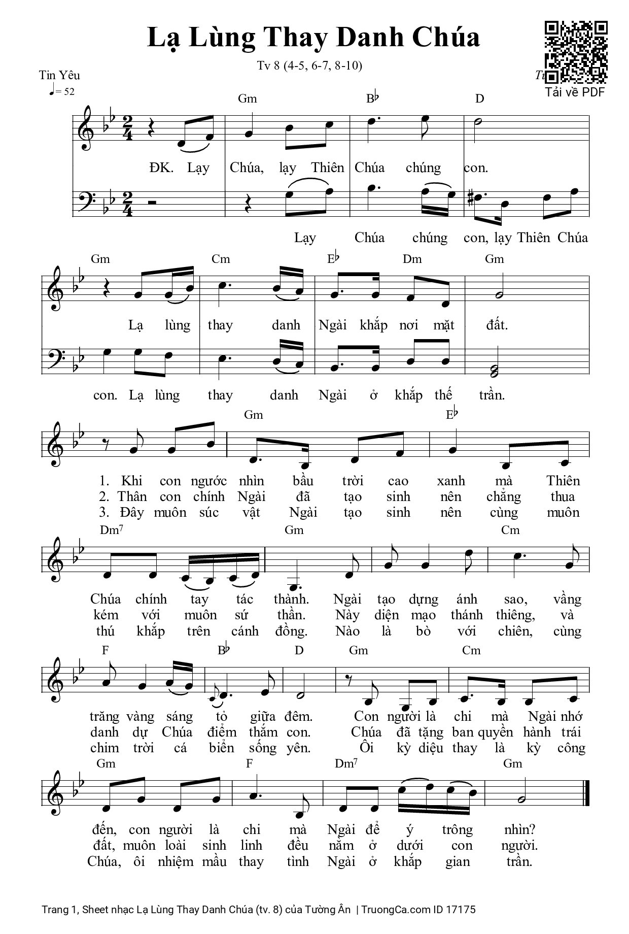 Sheet PDF of Lạ Lùng Thay Danh Chúa (tv. 8)