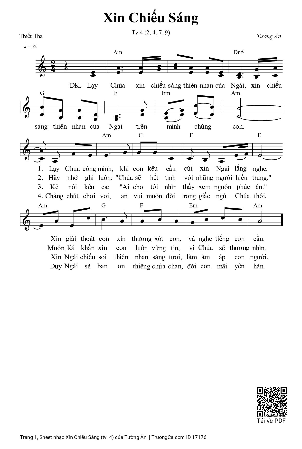 Page 1 of Sheet music PDF Xin Chiếu Sáng (tv. 4) - Tường Ân