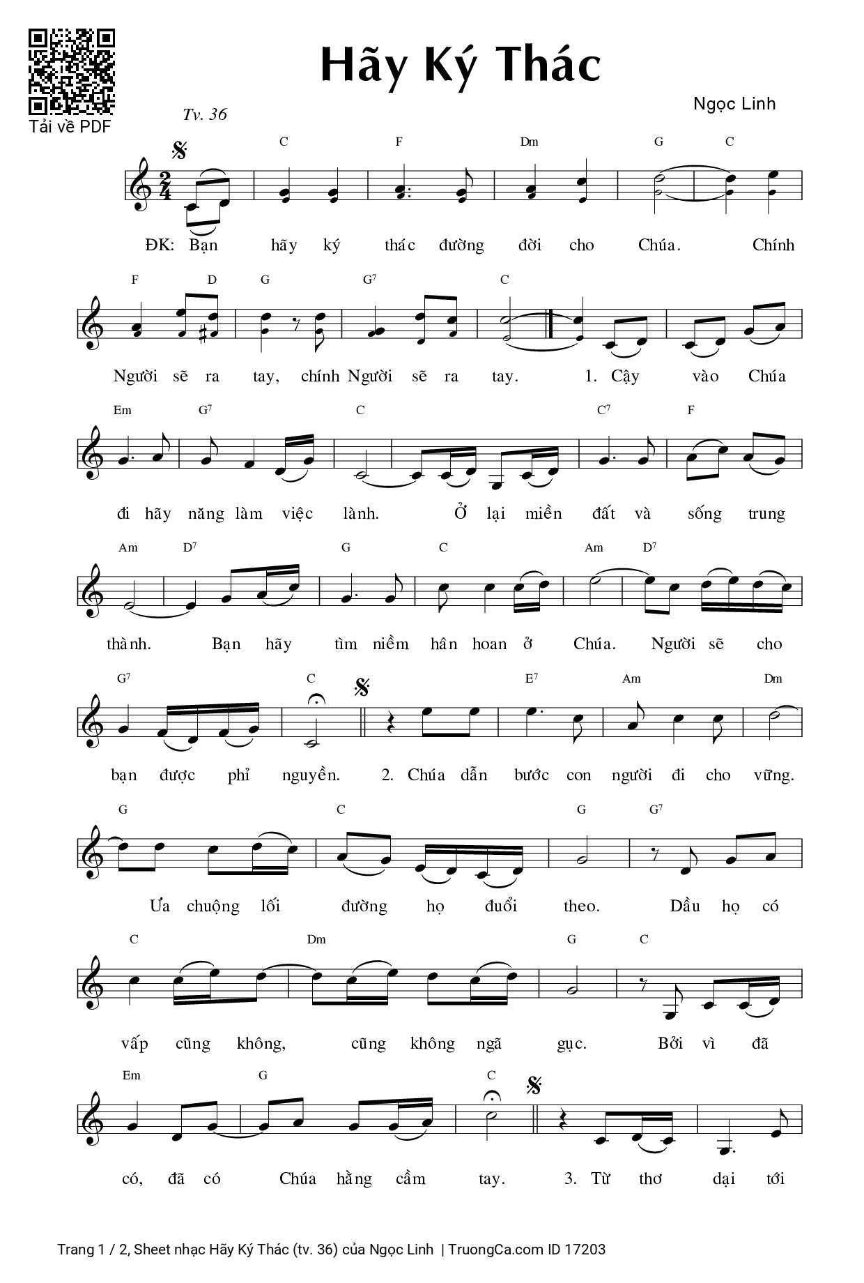 Sheet PDF of Hãy Ký Thác (tv. 36)