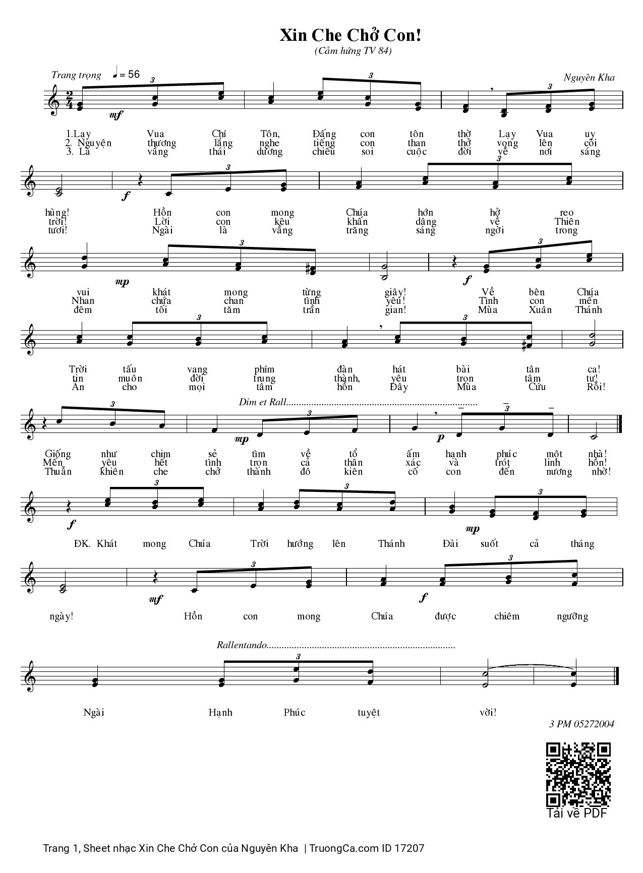 Sheet PDF of Xin Che Chở Con