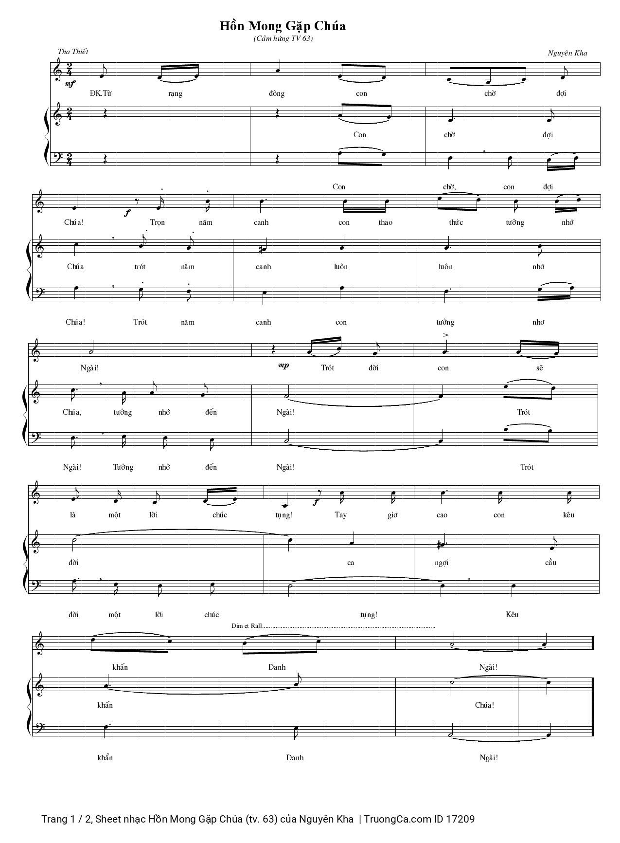 Sheet PDF of Hồn Mong Gặp Chúa (tv. 63)