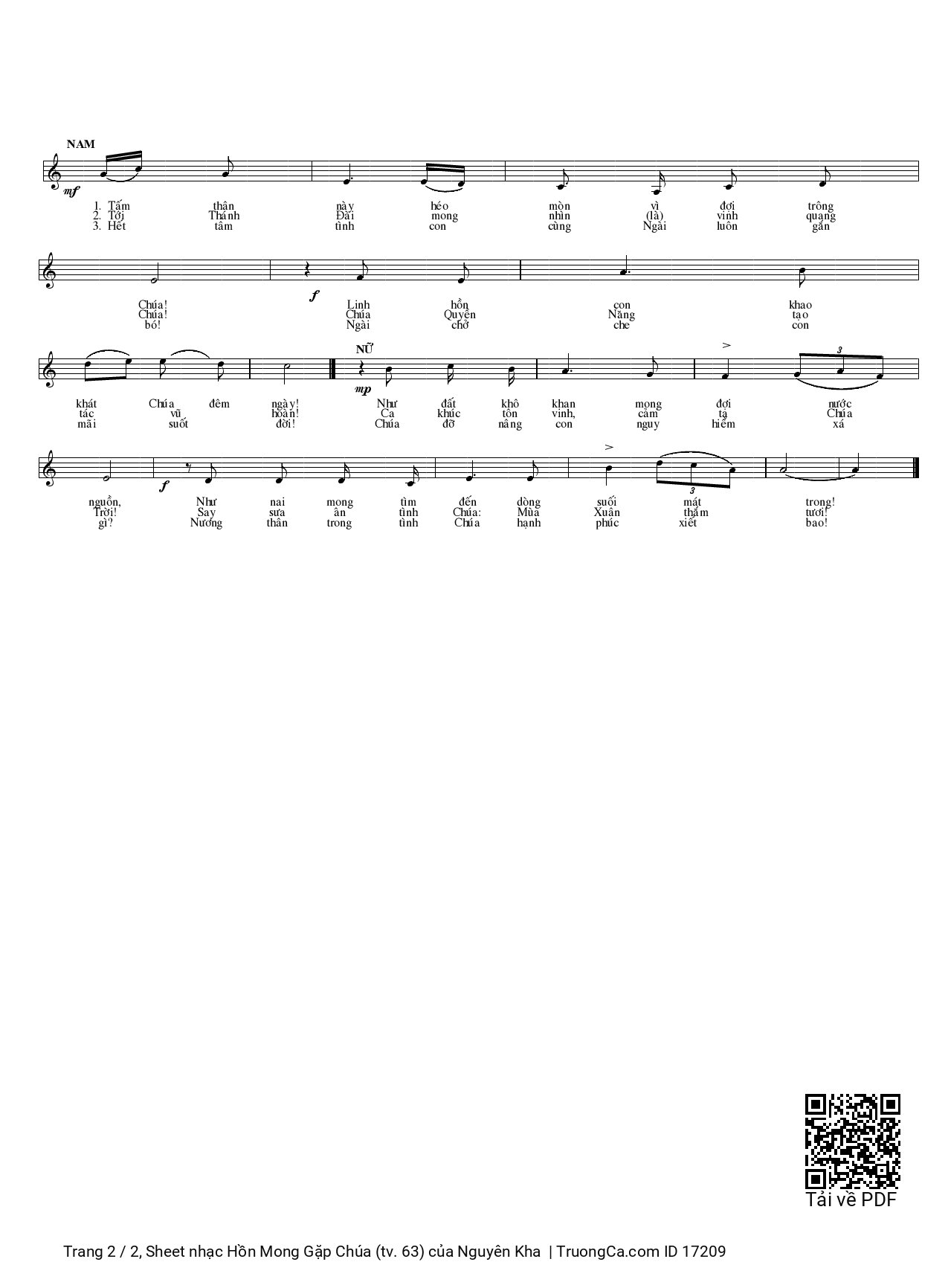 Page 2 of Sheet music PDF Hồn Mong Gặp Chúa (tv. 63) - Nguyên Kha