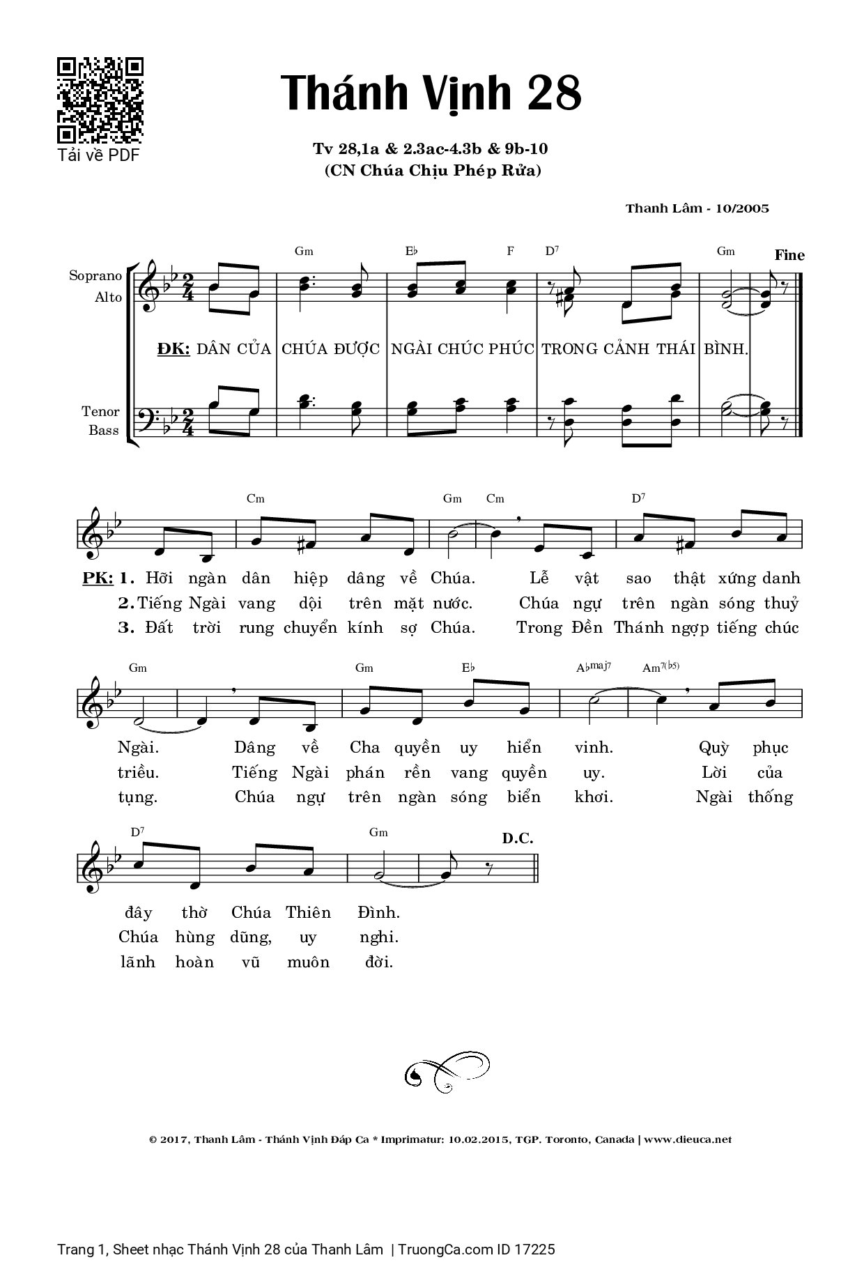 Page 1 of Sheet music PDF Thánh Vịnh 28 - Thanh Lâm