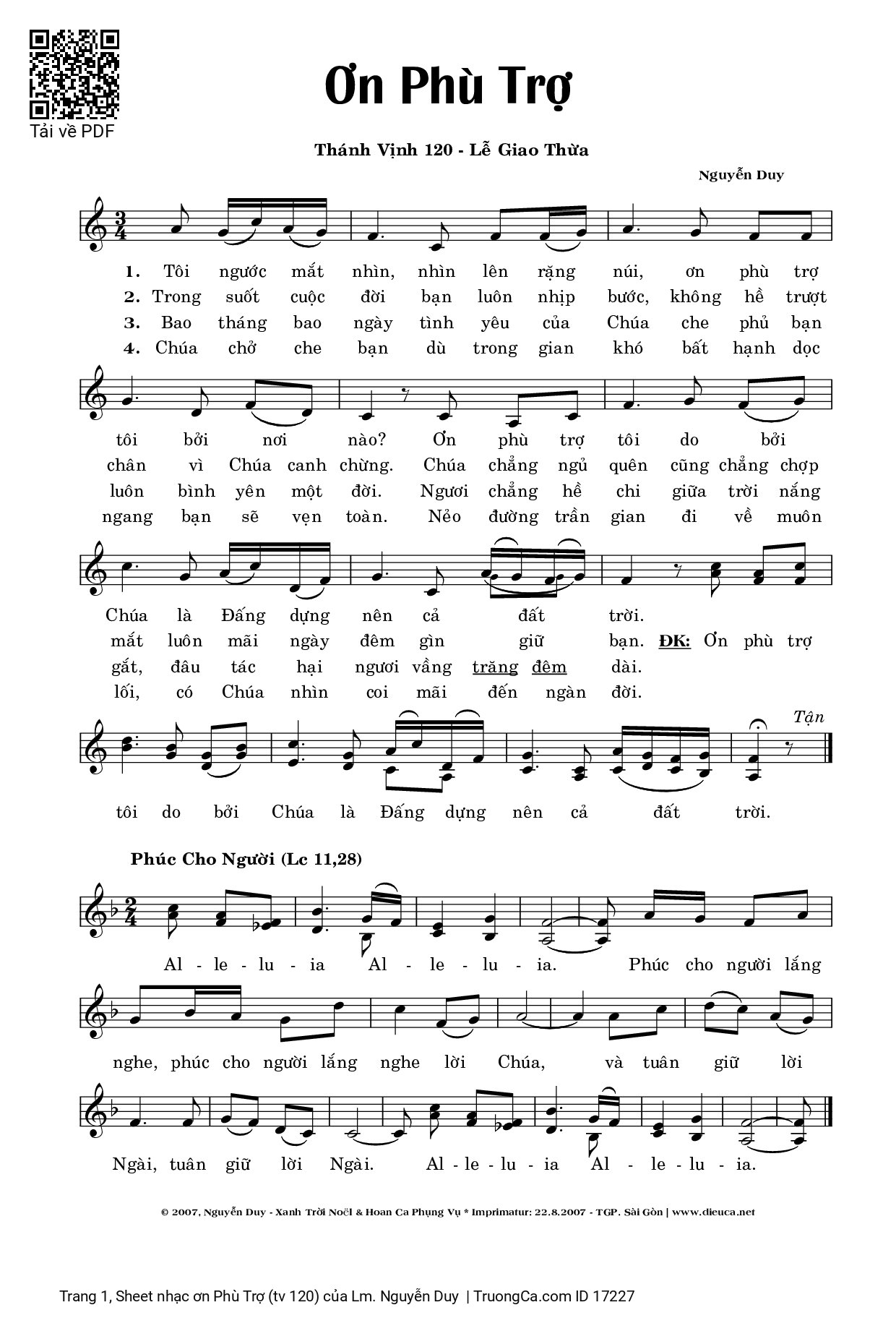 Sheet PDF of ơn Phù Trợ (tv 120)