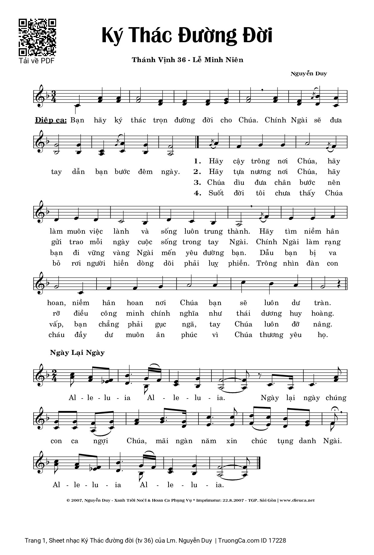 Sheet PDF of Ký Thác đường đời (tv 36)