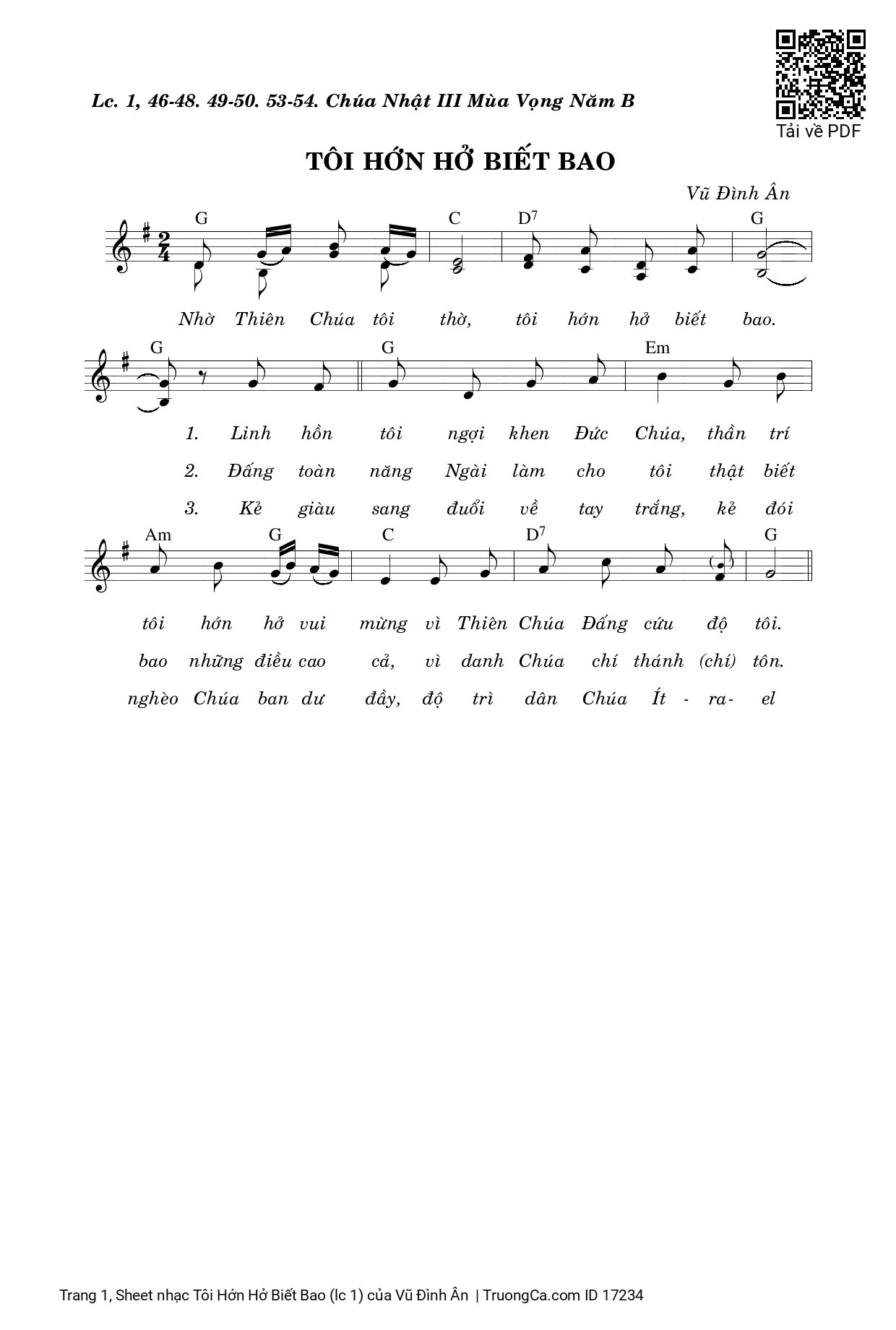 Sheet PDF of Tôi Hớn Hở Biết Bao (lc 1)