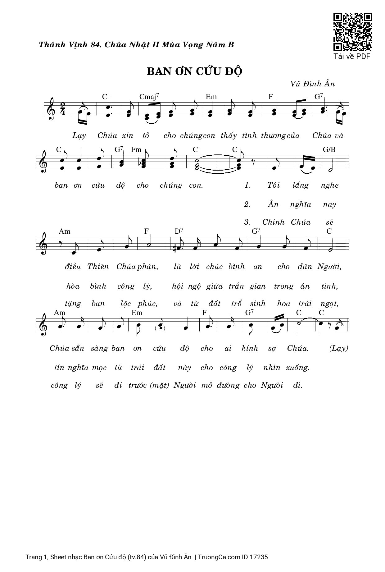 Sheet PDF of Ban ơn Cứu độ (tv.84)