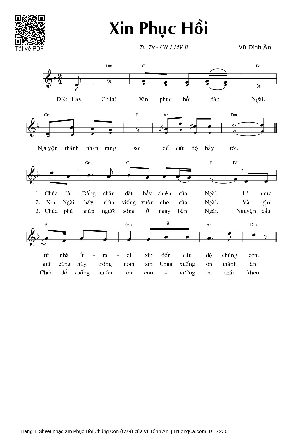 Sheet PDF of Xin Phục Hồi Chúng Con (tv79)
