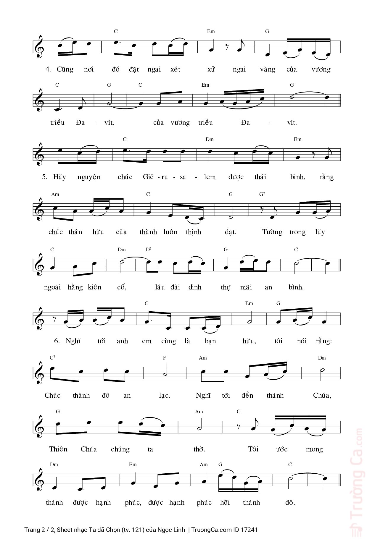 Page 2 of Sheet music PDF Ta đã Chọn (tv. 121) - Ngọc Linh