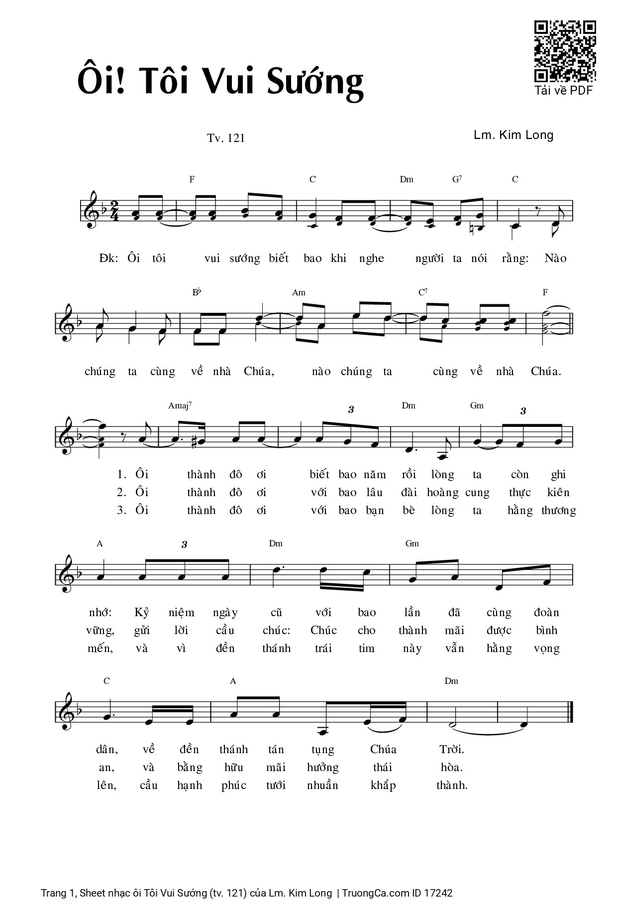 Sheet PDF of ôi Tôi Vui Sướng (tv. 121)