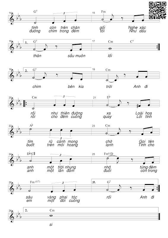 Page 2 of Sheet music PDF Đêm hoang - Hoàng Thanh Tâm