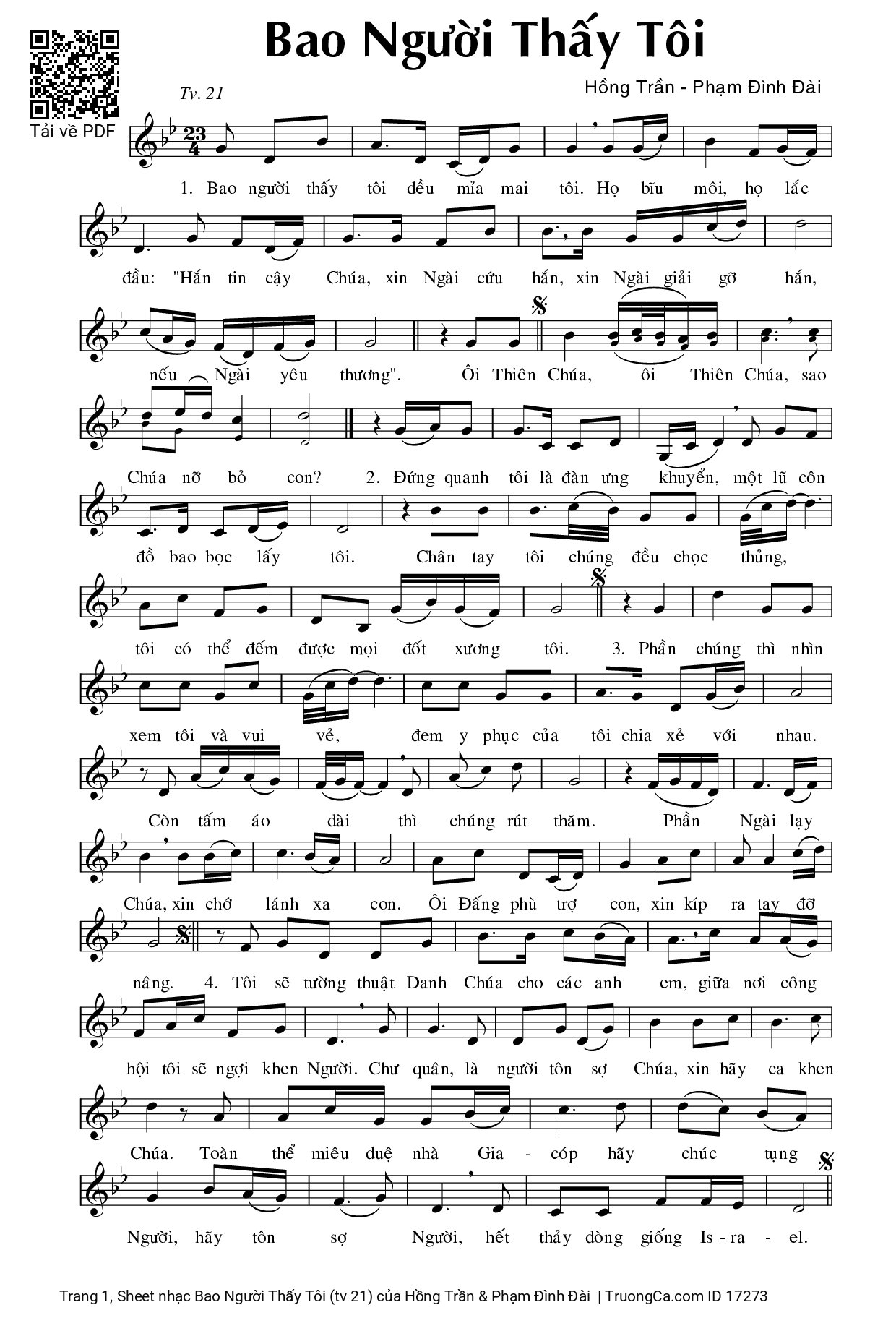 Sheet PDF of Bao Người Thấy Tôi (tv 21)