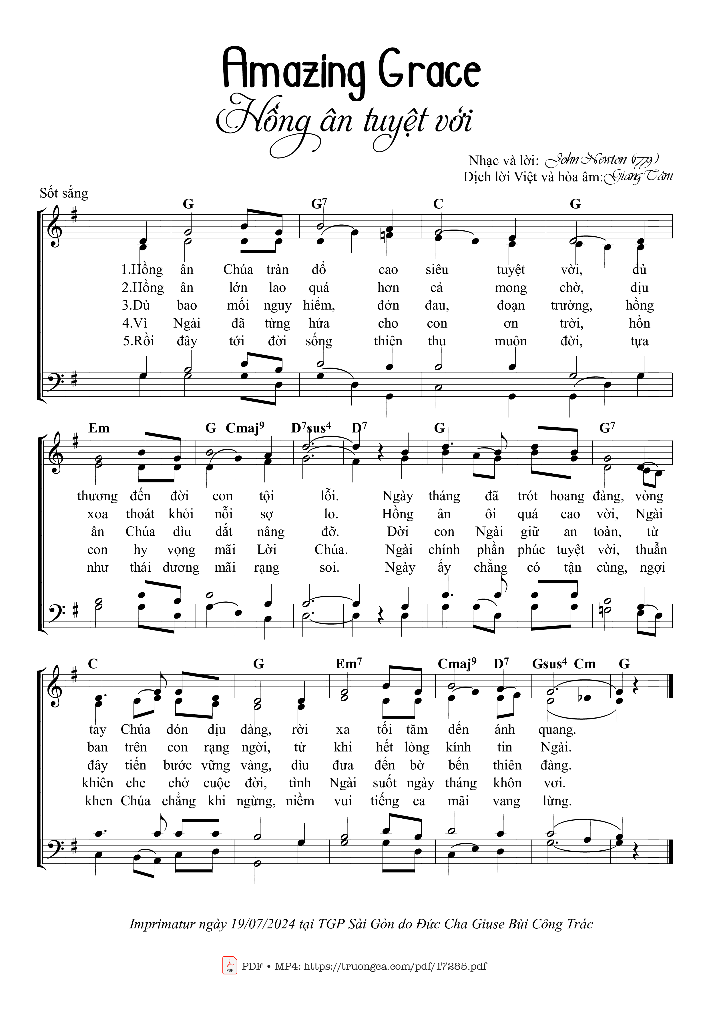 Page 2 of Sheet music PDF Amazing Grace - Hồng ân Tuyệt Vời - Giang Tâm