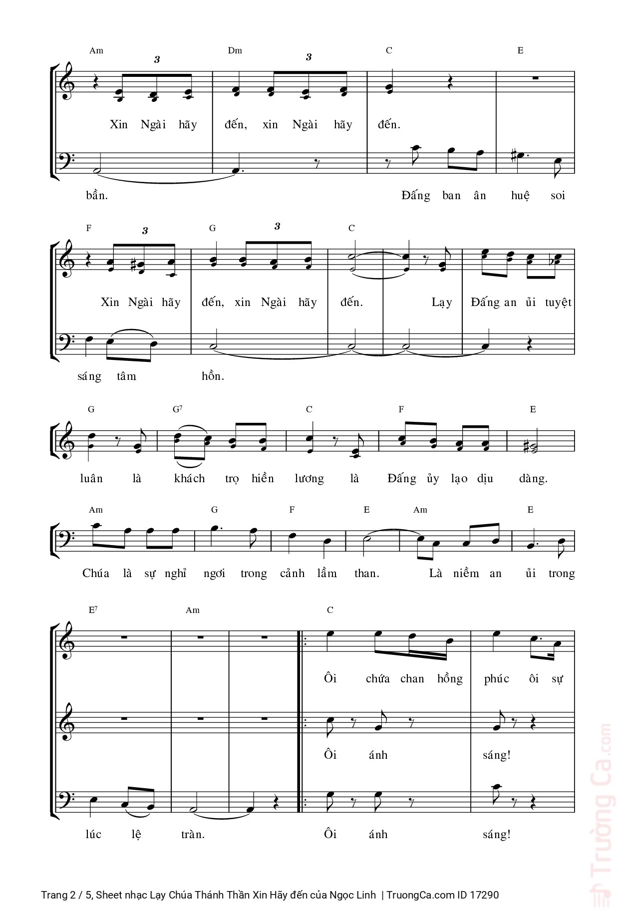 Page 2 of Sheet music PDF Lạy Chúa Thánh Thần Xin Hãy đến - Ngọc Linh