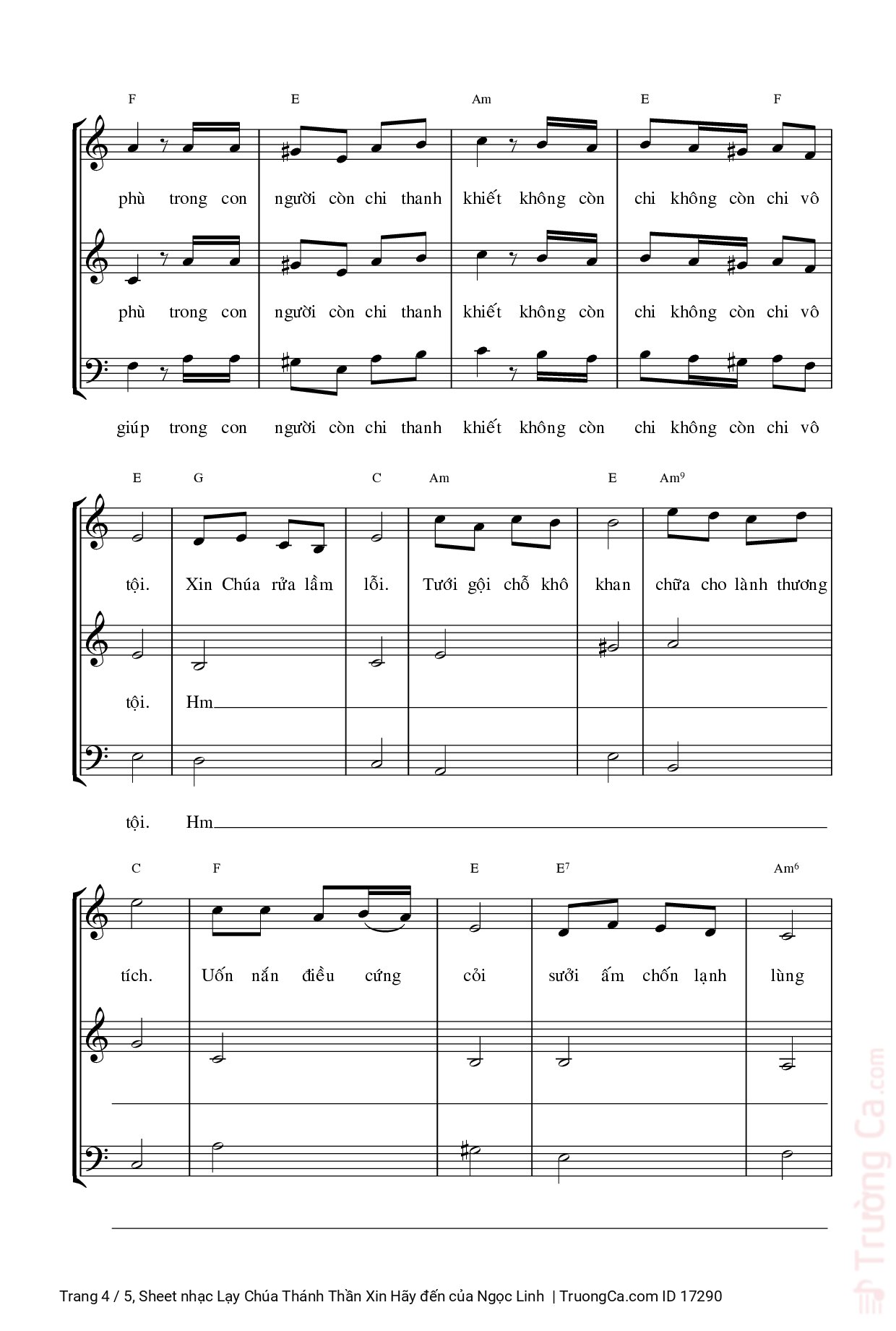 Page 4 of Sheet music PDF Lạy Chúa Thánh Thần Xin Hãy đến - Ngọc Linh