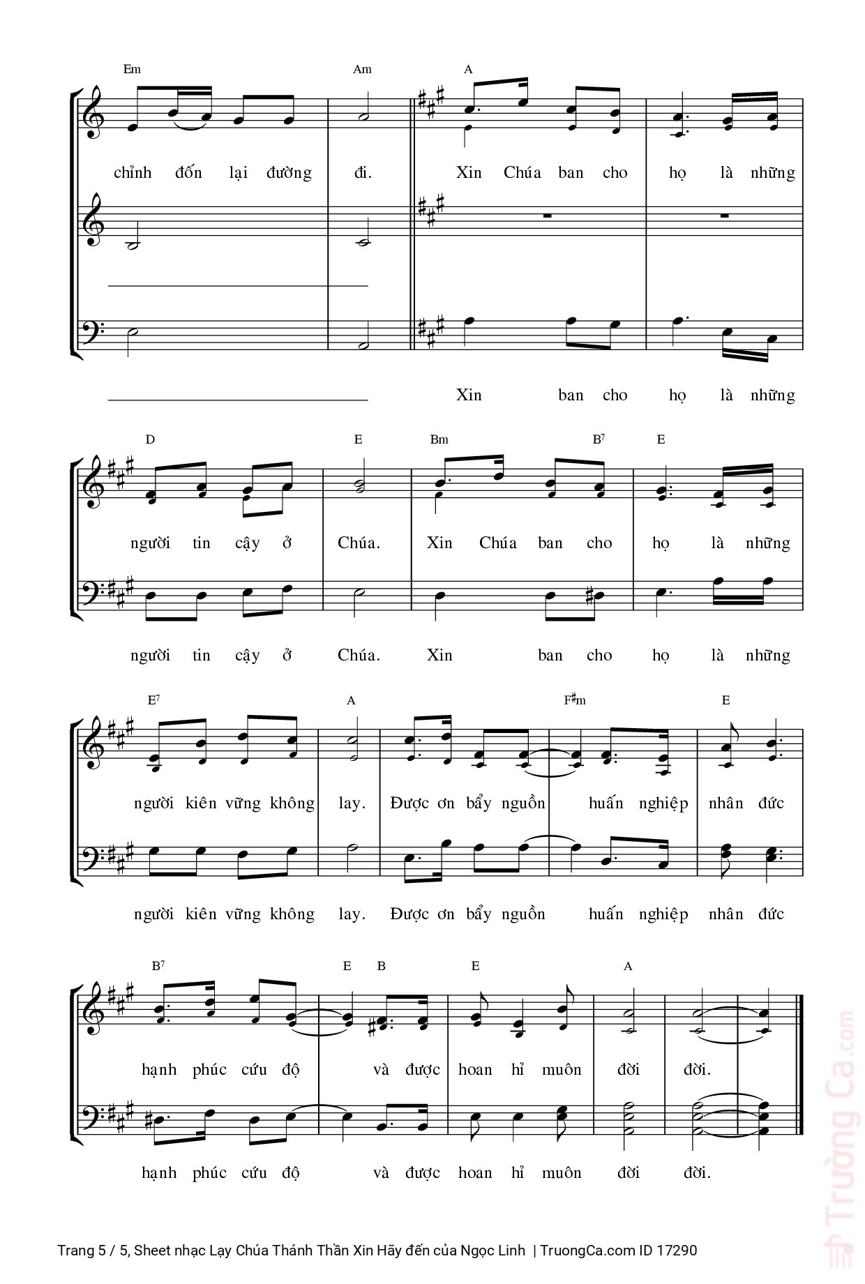 Page 5 of Sheet music PDF Lạy Chúa Thánh Thần Xin Hãy đến - Ngọc Linh