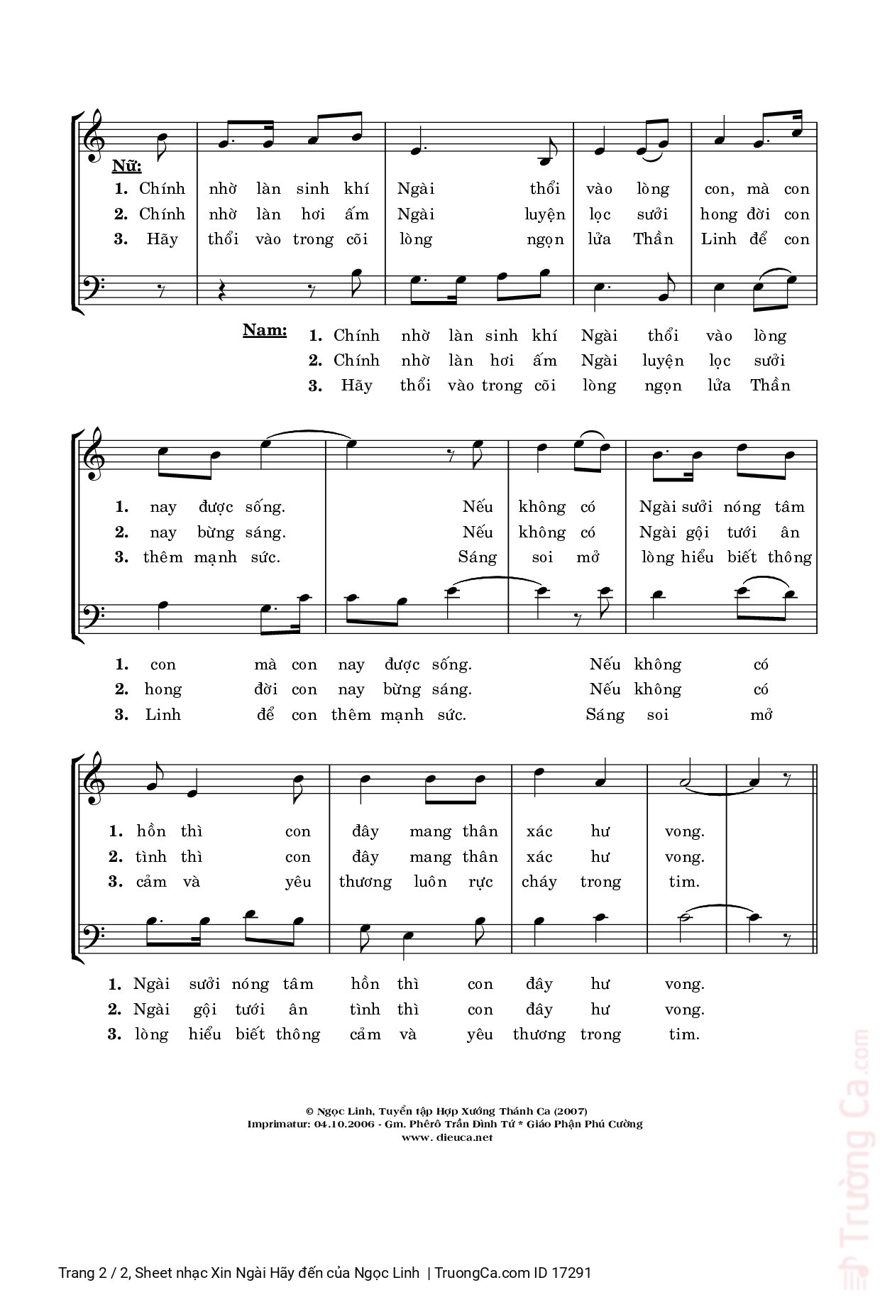 Page 2 of Sheet music PDF Xin Ngài Hãy đến - Ngọc Linh