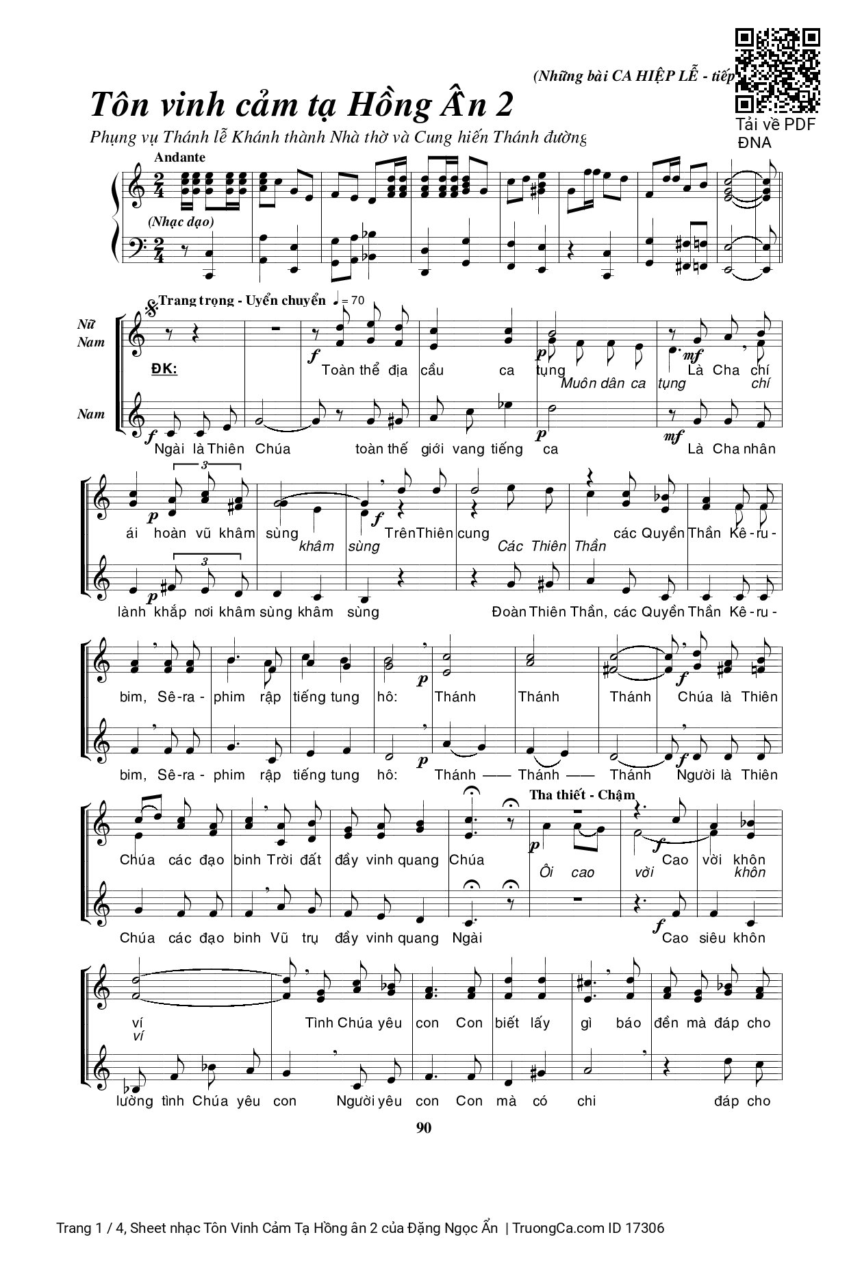Sheet PDF of Tôn Vinh Cảm Tạ Hồng ân 2