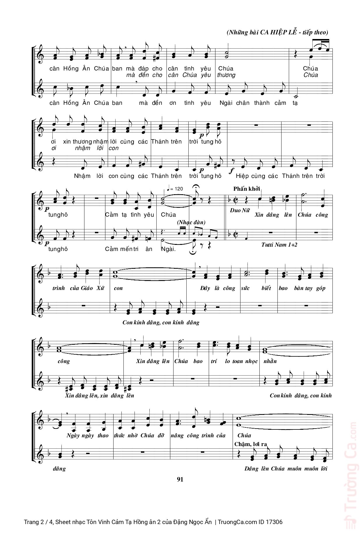 Page 2 of Sheet music PDF Tôn Vinh Cảm Tạ Hồng ân 2 - Đặng Ngọc Ẩn