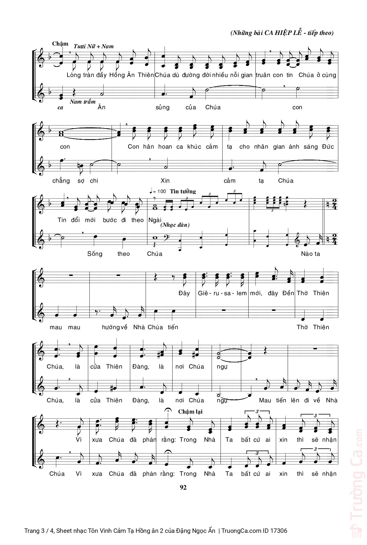 Page 3 of Sheet music PDF Tôn Vinh Cảm Tạ Hồng ân 2 - Đặng Ngọc Ẩn