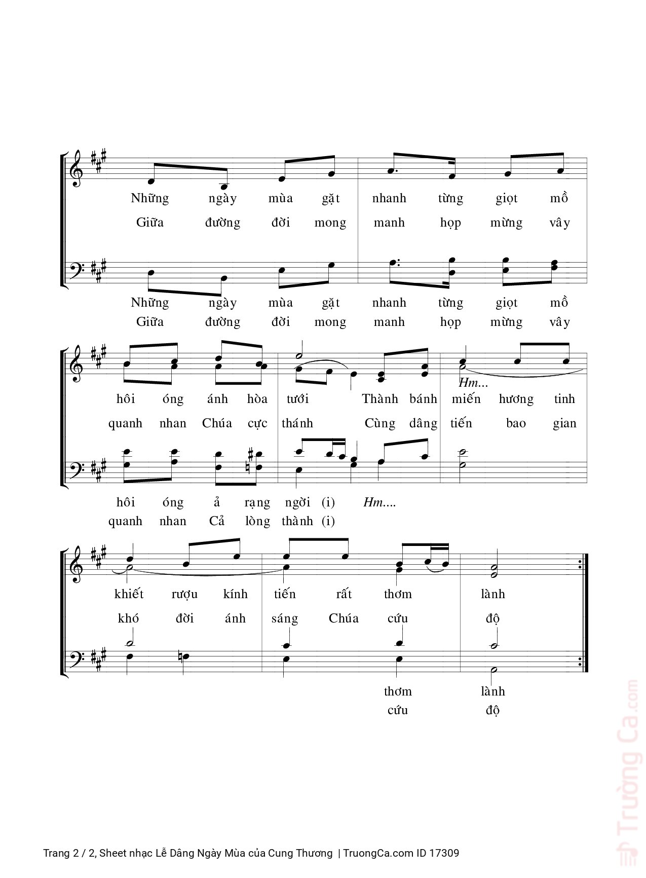 Page 2 of Sheet music PDF Lễ Dâng Ngày Mùa - Cung Thương