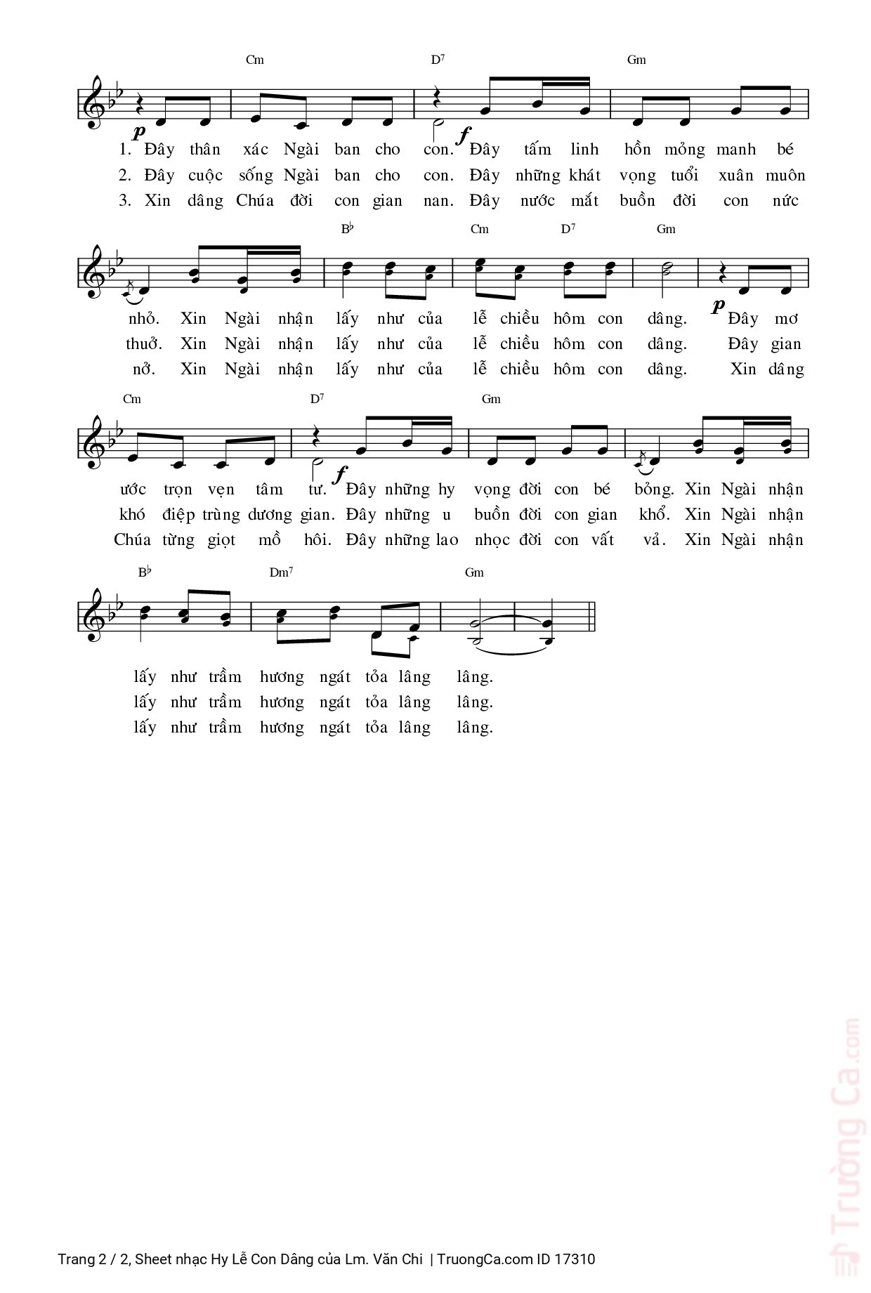 Page 2 of Sheet music PDF Hy Lễ Con Dâng - Lm. Văn Chi