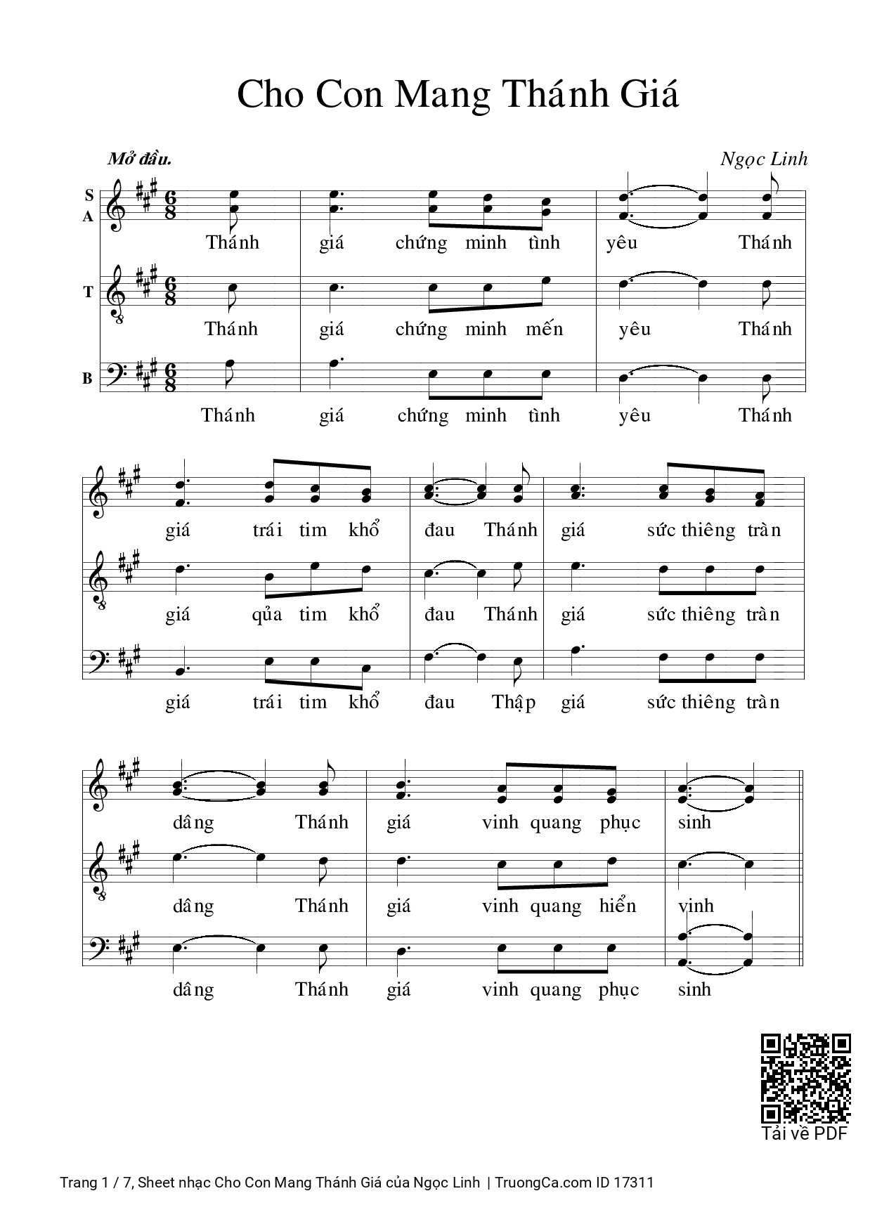 Sheet PDF of Cho Con Mang Thánh Giá