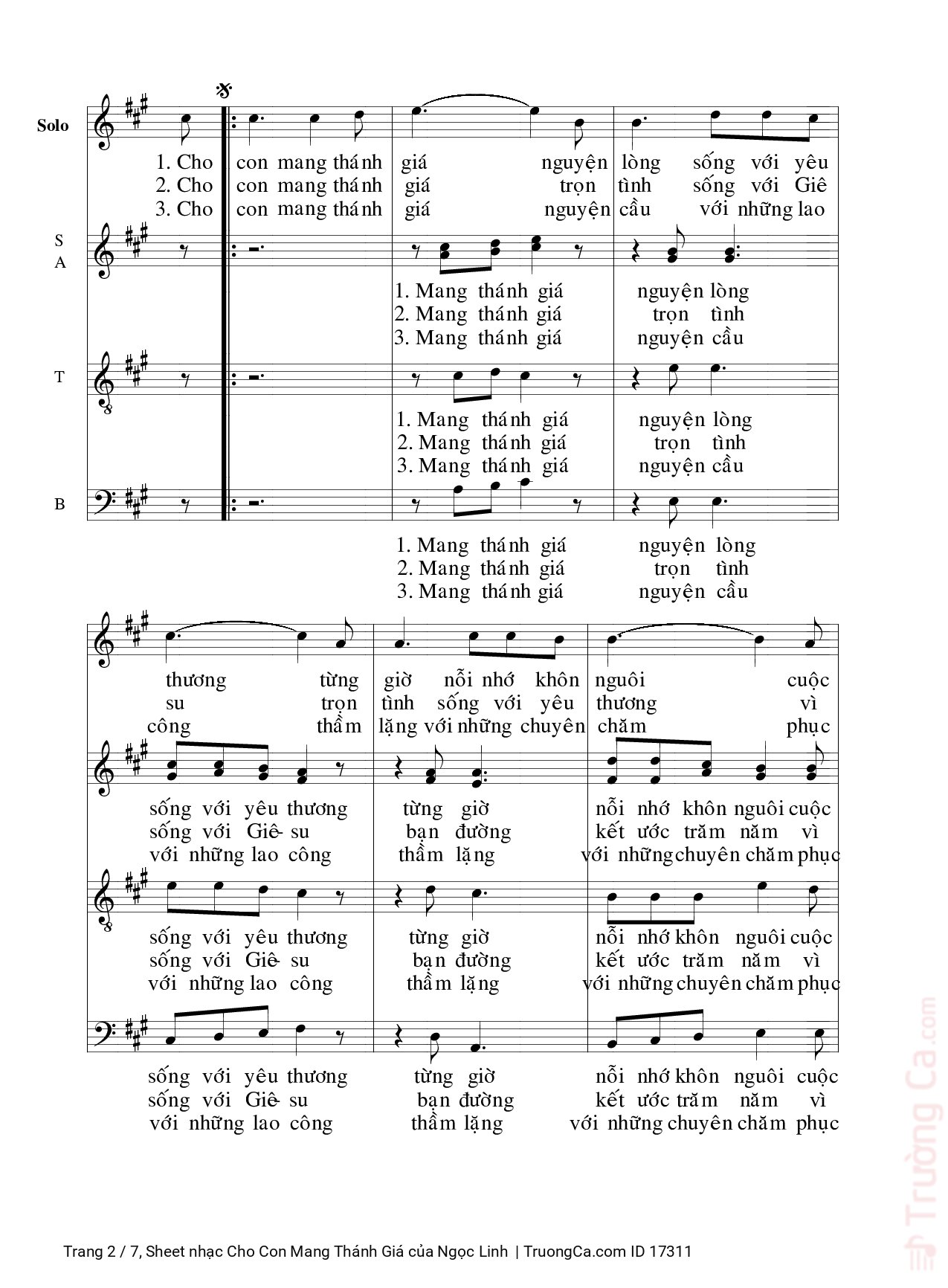 Page 2 of Sheet music PDF Cho Con Mang Thánh Giá - Ngọc Linh