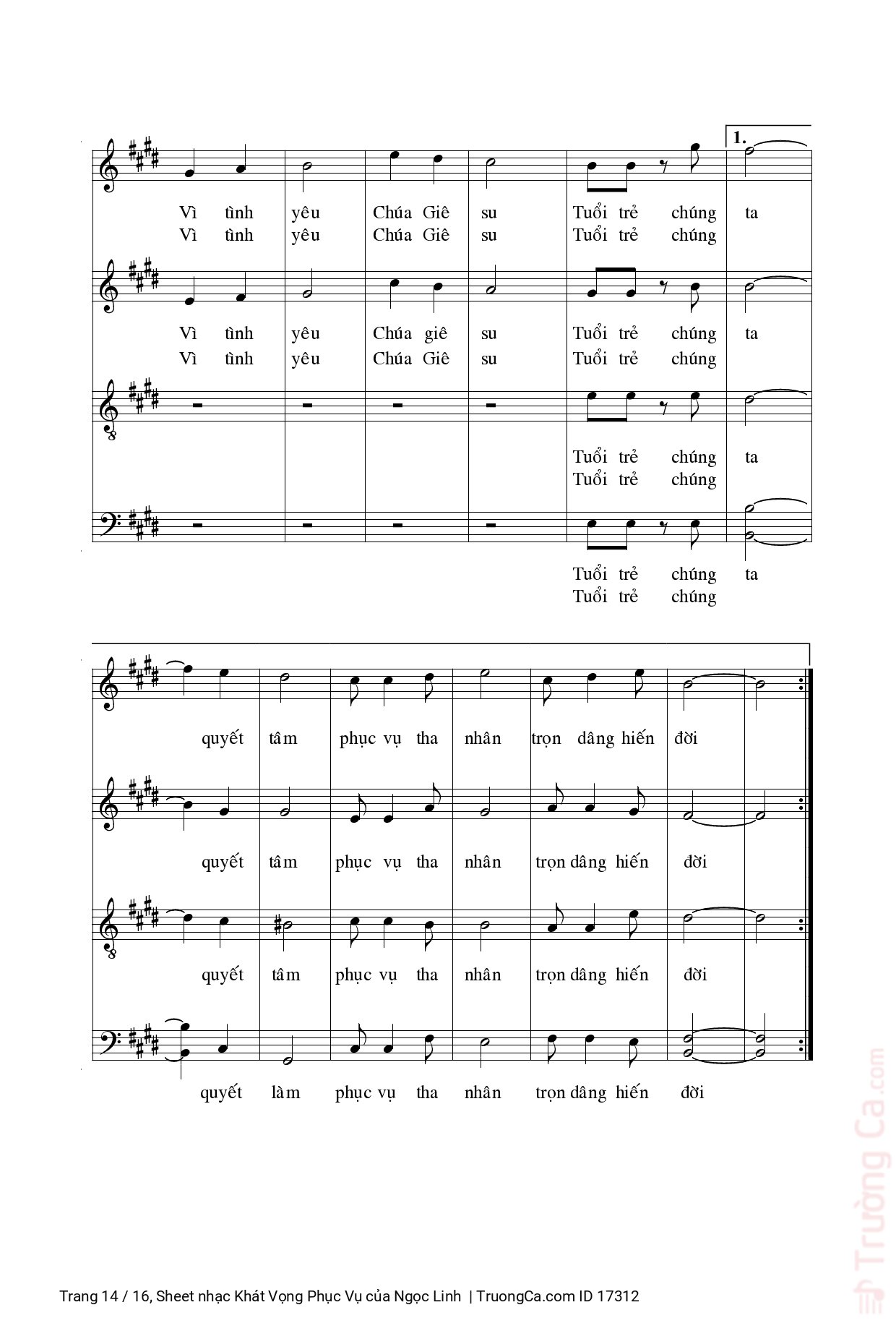 Page 14 of Sheet music PDF Khát Vọng Phục Vụ - Ngọc Linh