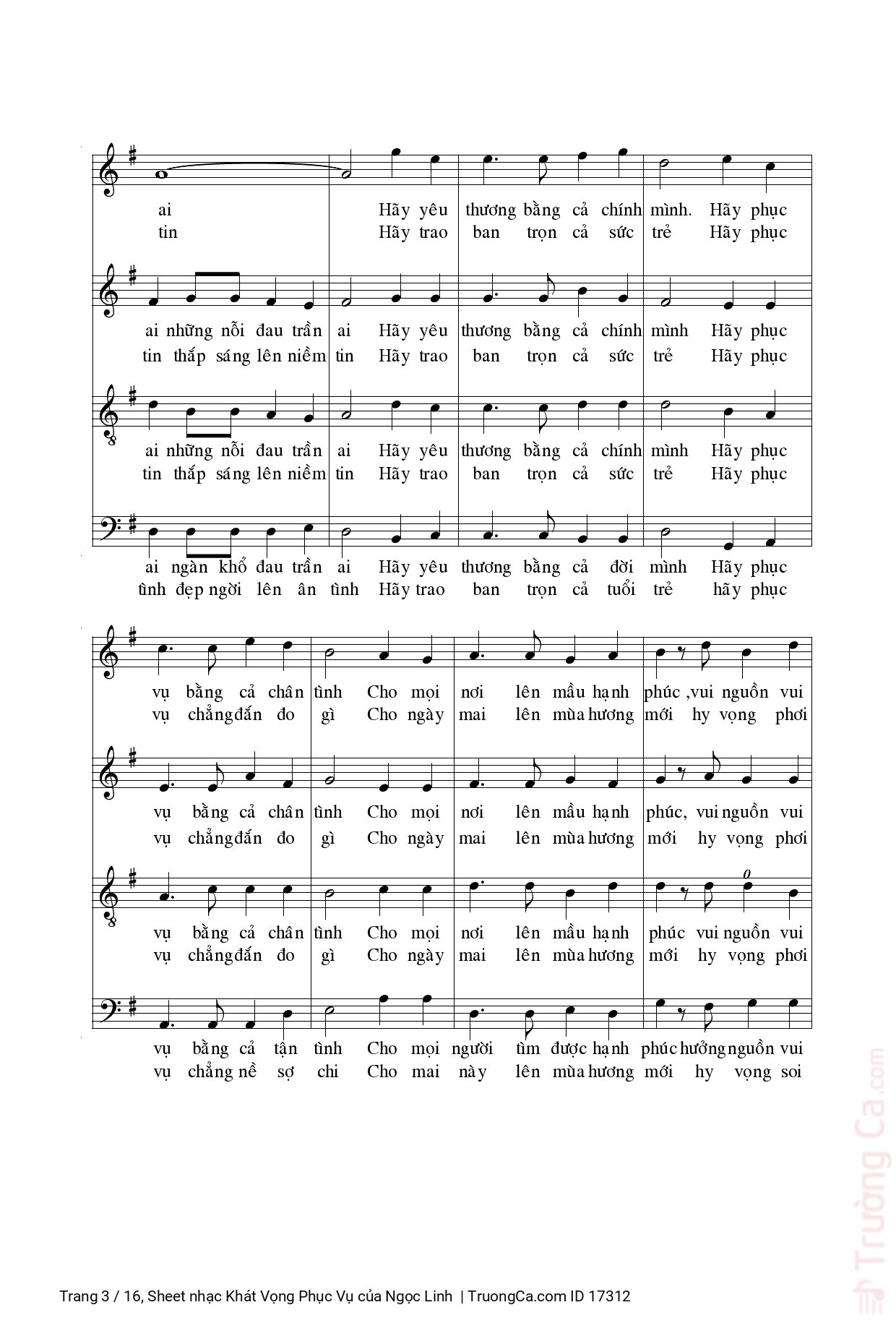 Page 3 of Sheet music PDF Khát Vọng Phục Vụ - Ngọc Linh
