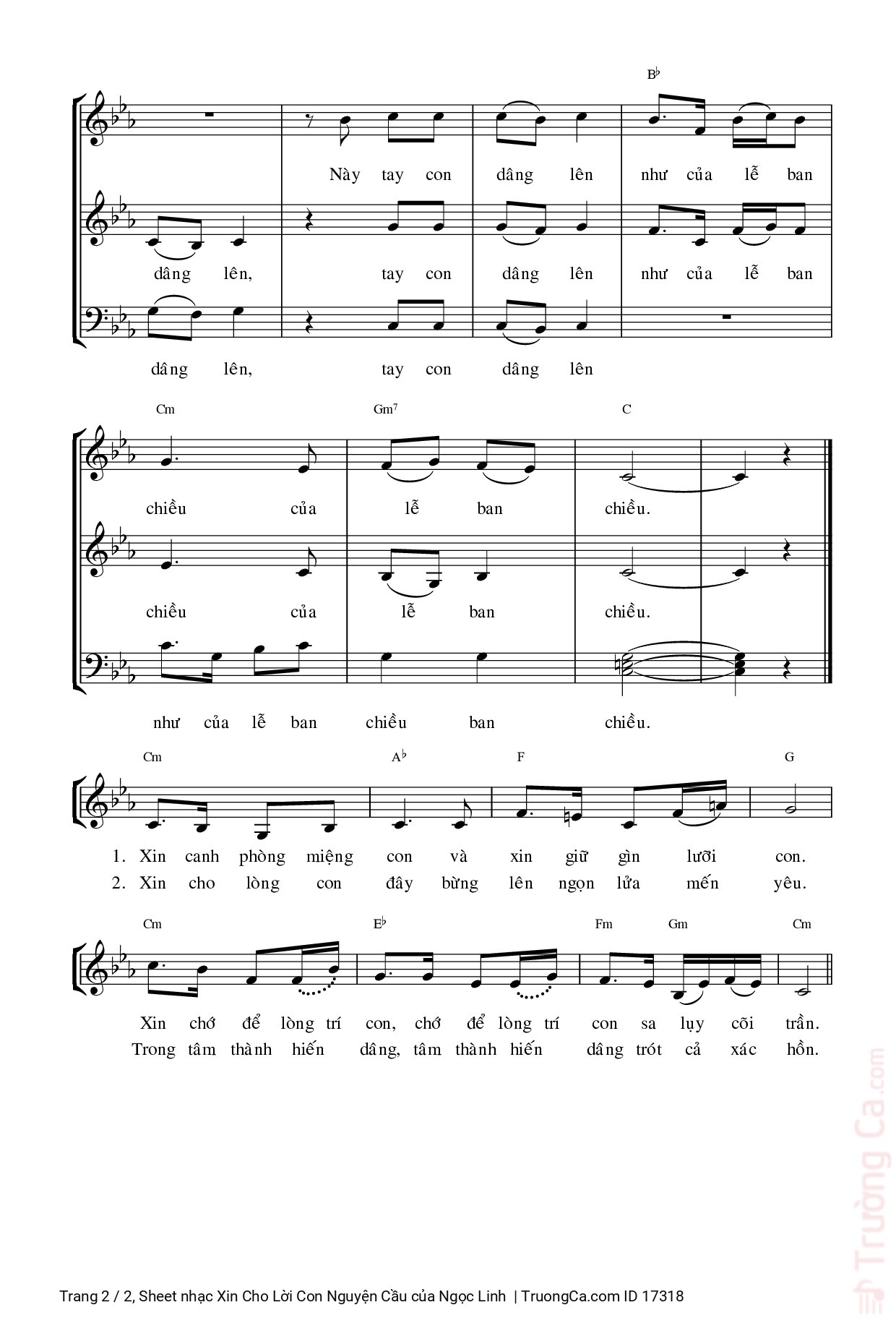Page 2 of Sheet music PDF Xin Cho Lời Con Nguyện Cầu - Ngọc Linh