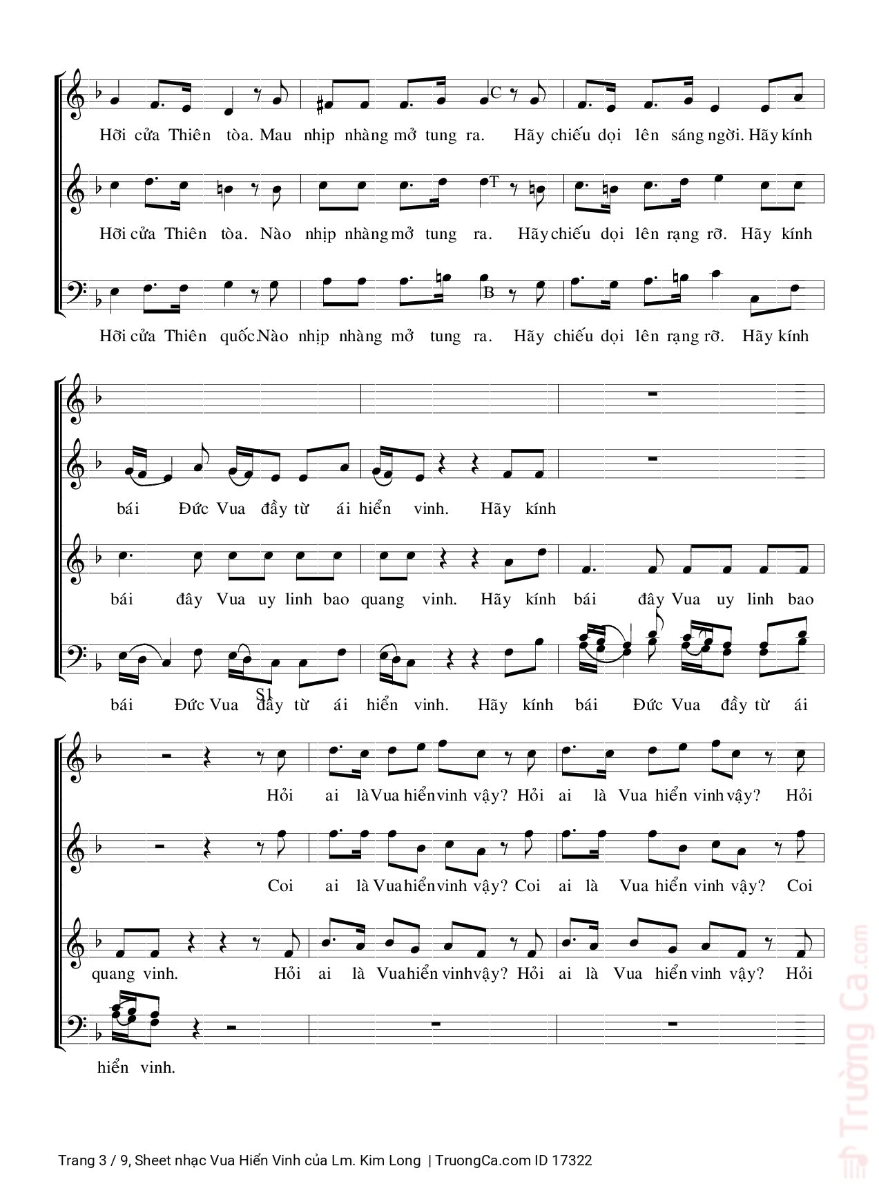 Page 3 of Sheet music PDF Vua Hiển Vinh - Lm. Kim Long