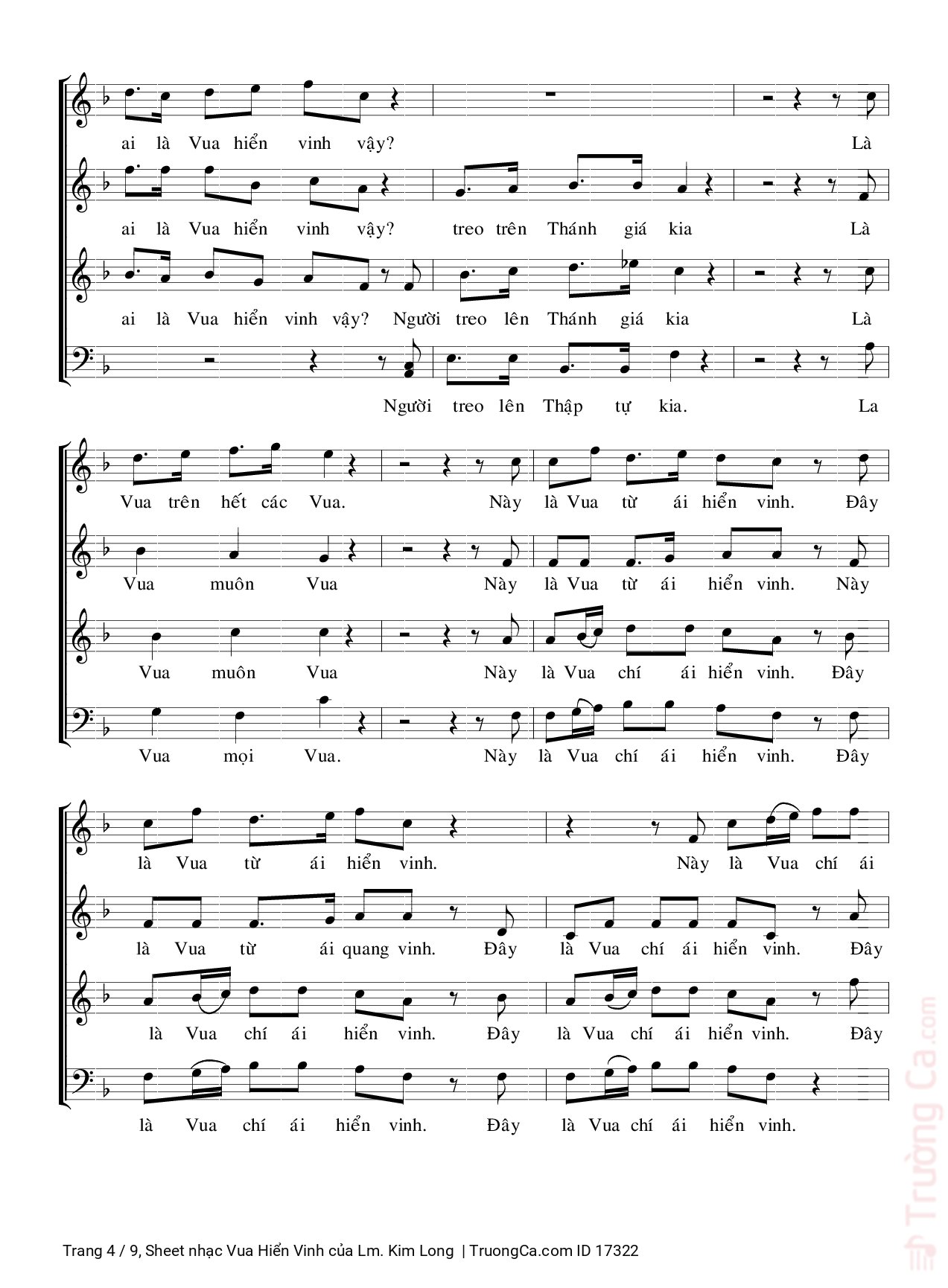Page 4 of Sheet music PDF Vua Hiển Vinh - Lm. Kim Long