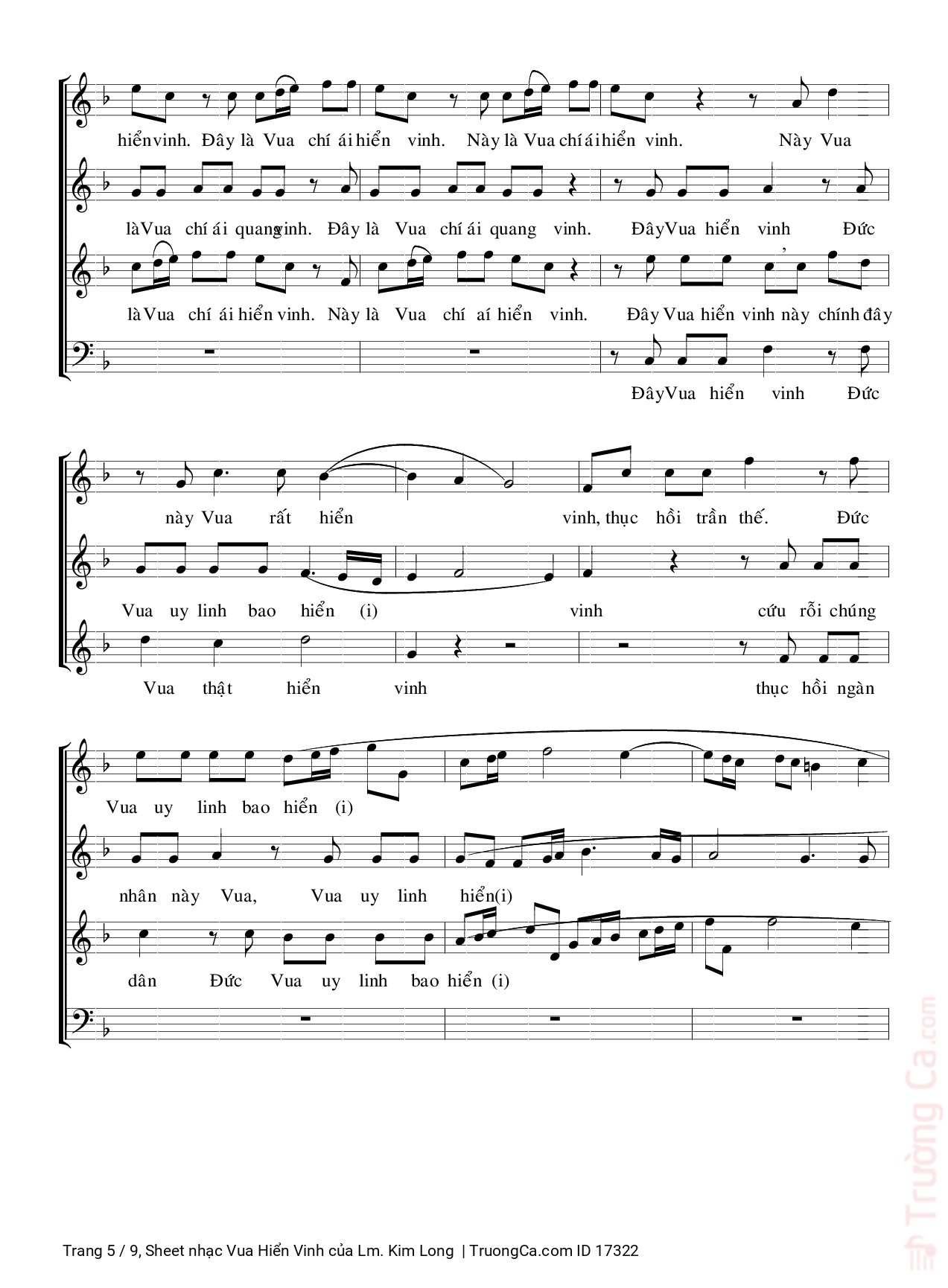 Page 5 of Sheet music PDF Vua Hiển Vinh - Lm. Kim Long