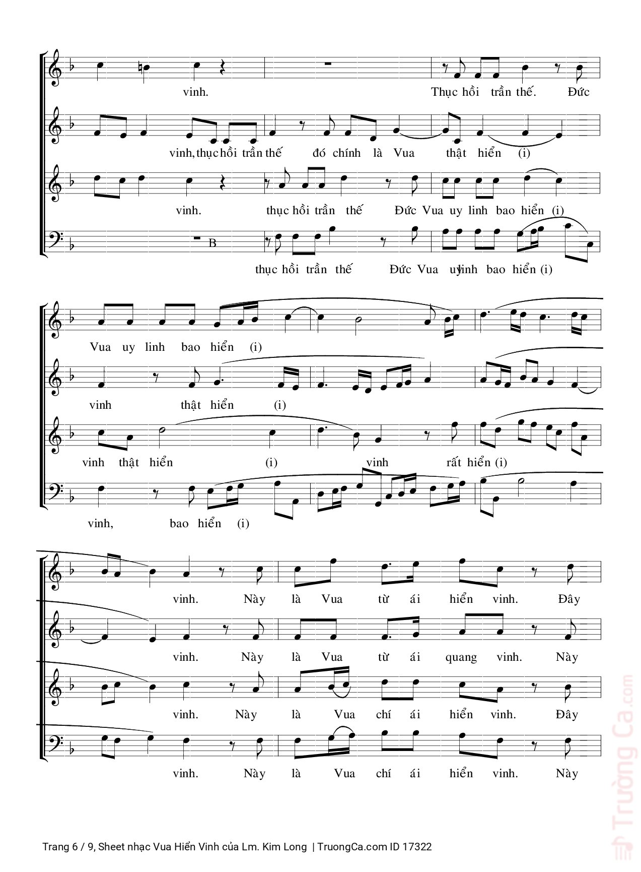 Page 6 of Sheet music PDF Vua Hiển Vinh - Lm. Kim Long