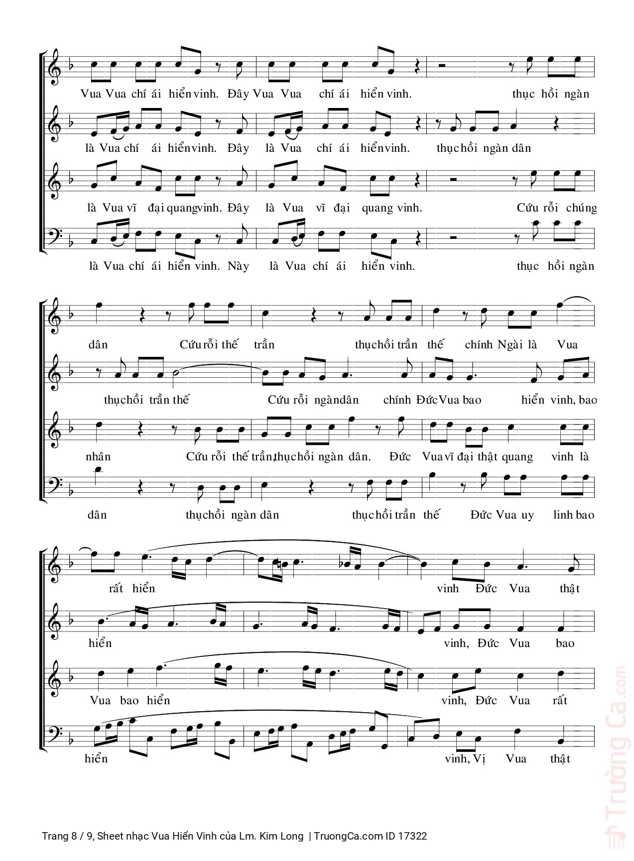 Page 8 of Sheet music PDF Vua Hiển Vinh - Lm. Kim Long