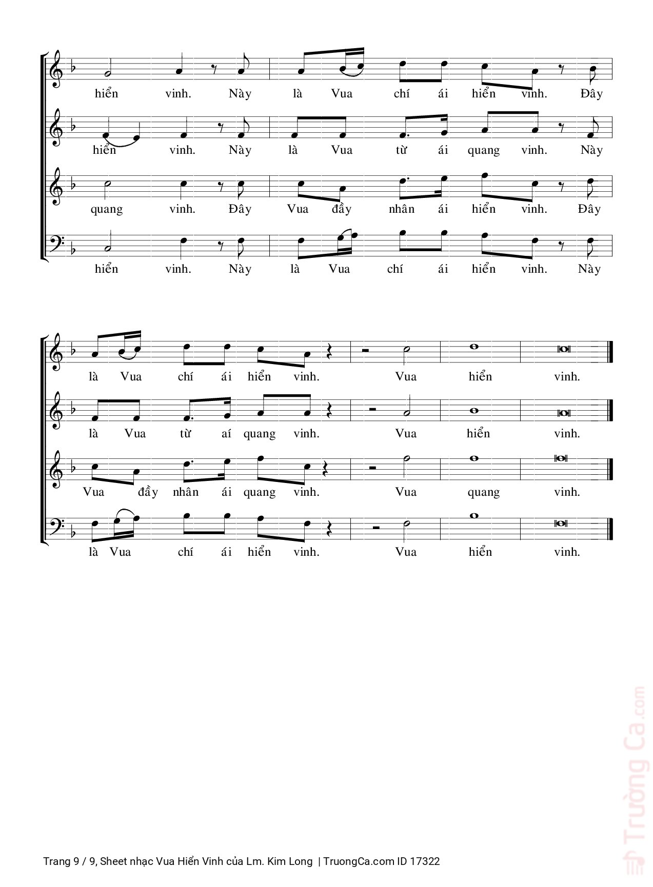 Page 9 of Sheet music PDF Vua Hiển Vinh - Lm. Kim Long