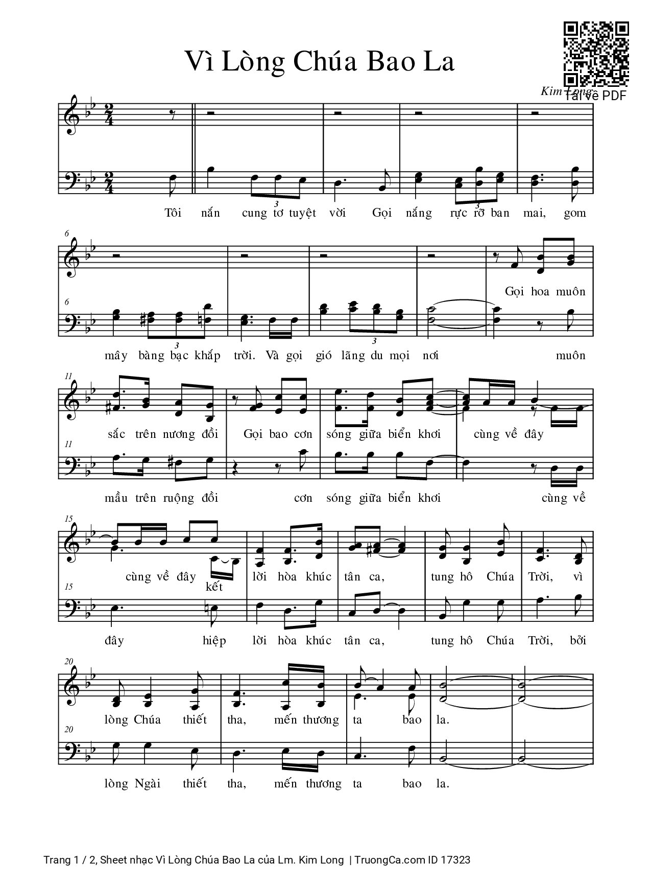 Sheet PDF of Vì Lòng Chúa Bao La