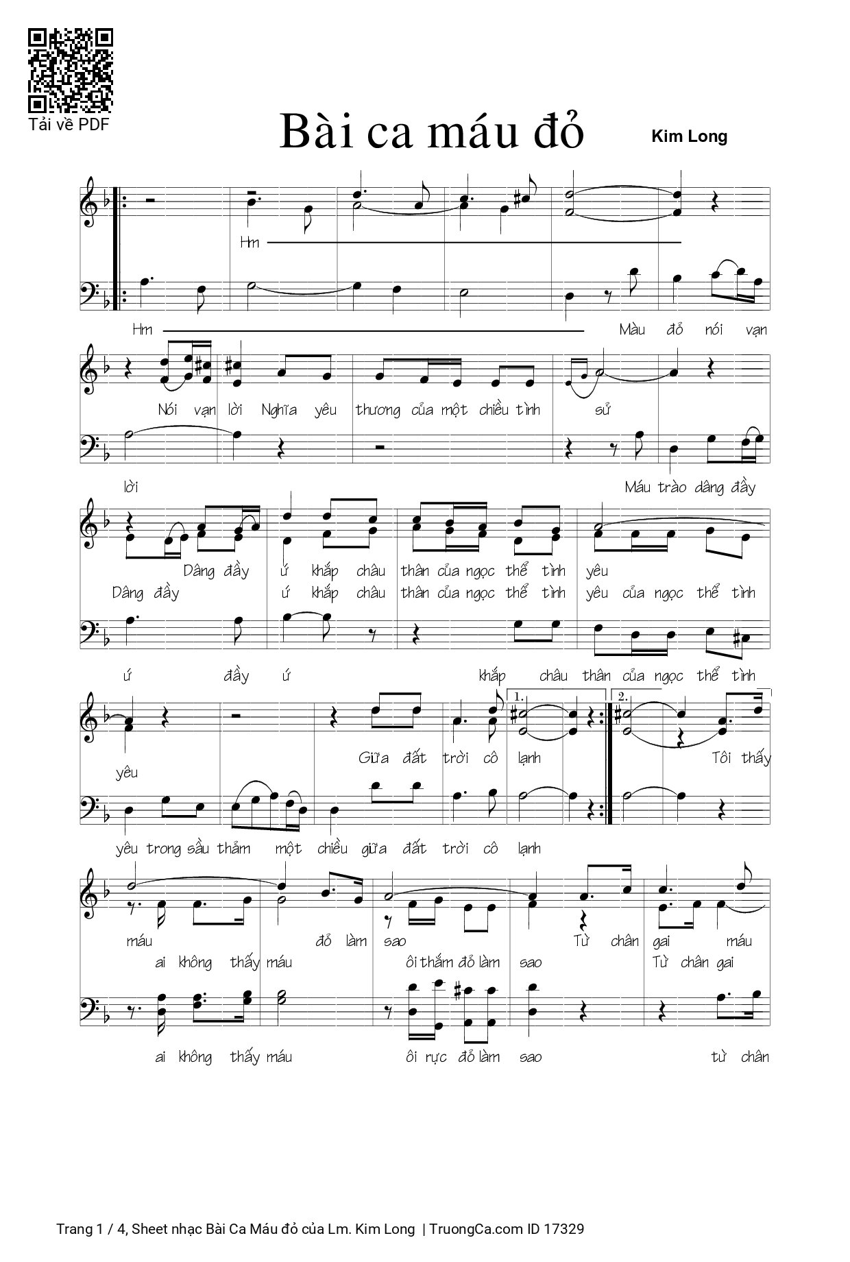 Sheet PDF of Bài Ca Máu đỏ