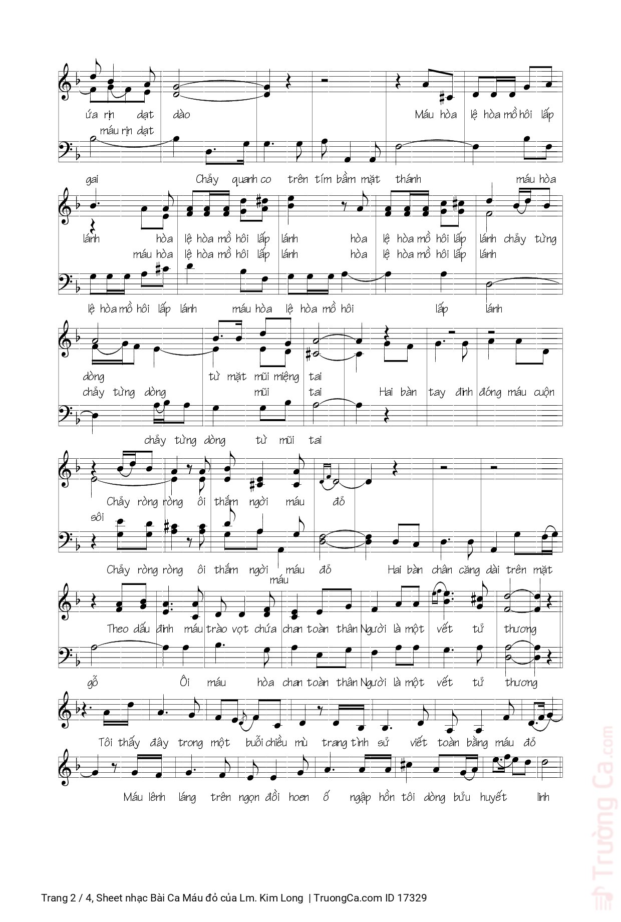 Page 2 of Sheet music PDF Bài Ca Máu đỏ - Lm. Kim Long