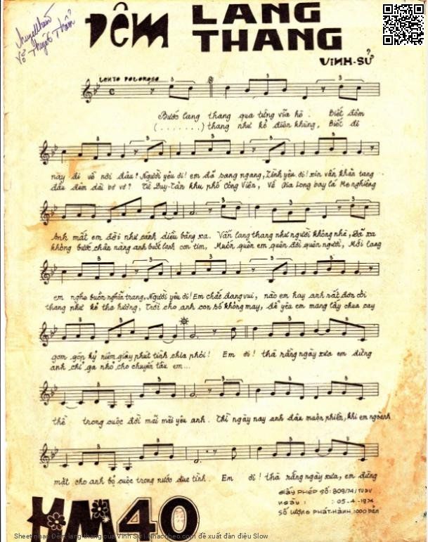 Page 2 of Sheet music PDF Đêm lang thang - Vinh Sử