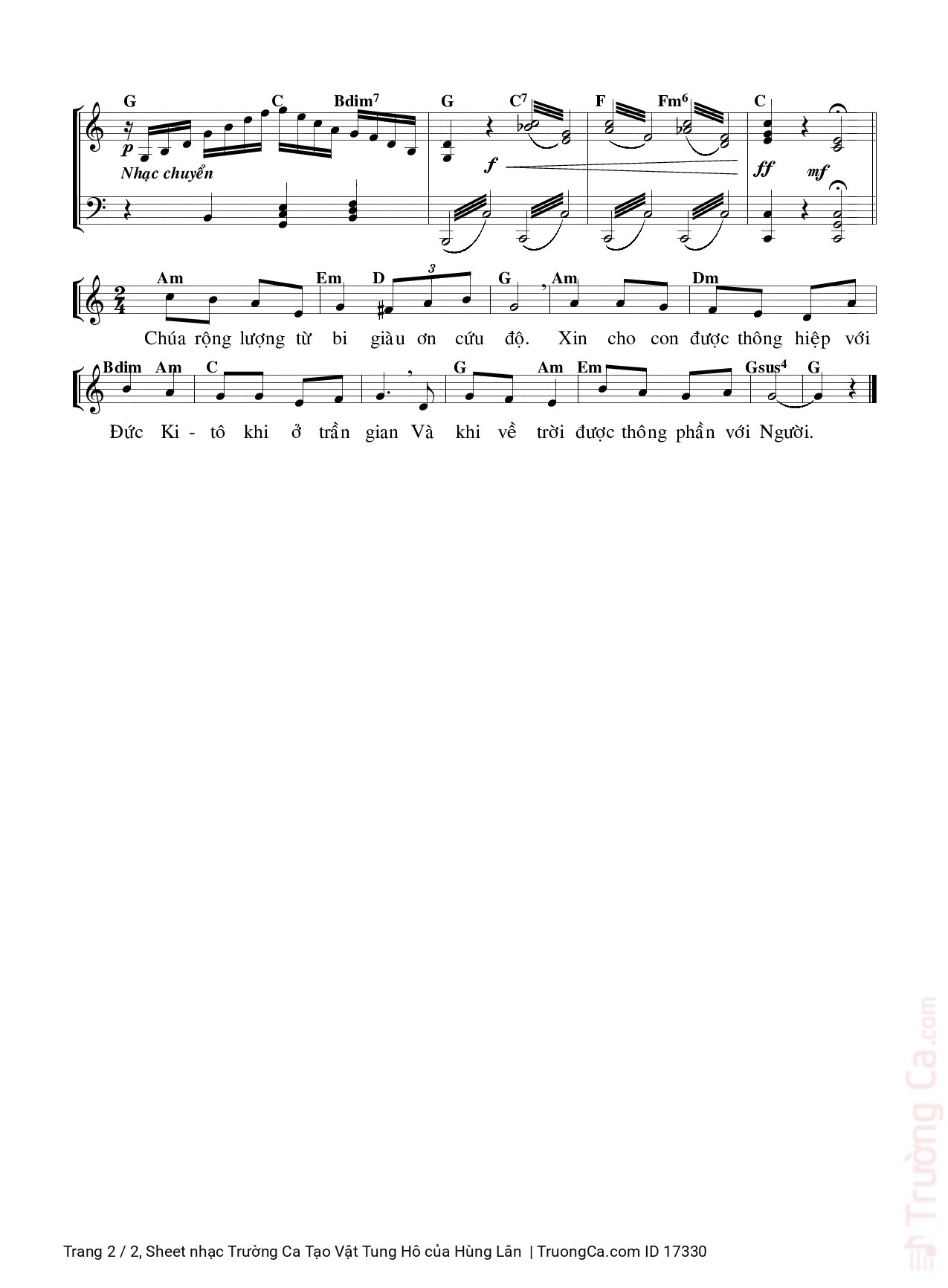 Page 2 of Sheet music PDF Trường Ca Tạo Vật Tung Hô - Hùng Lân