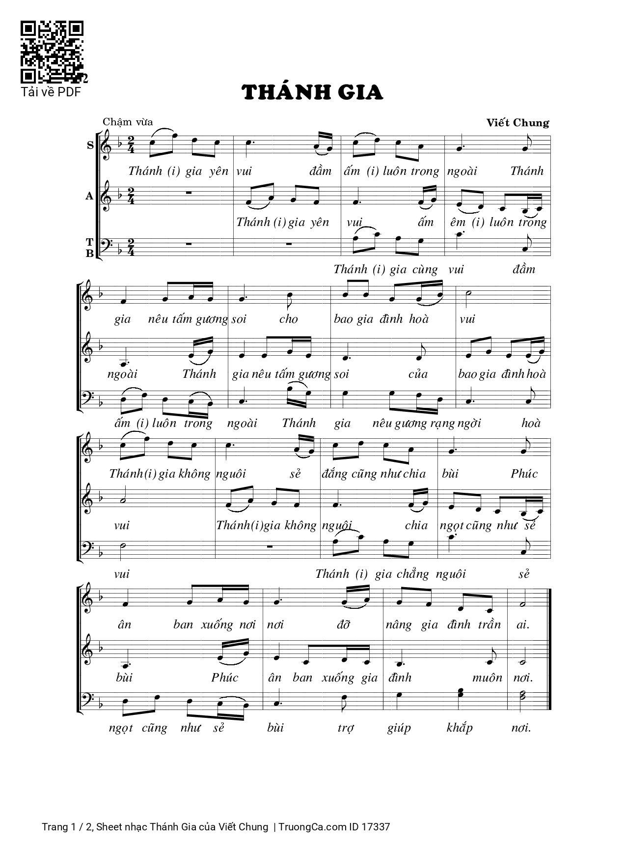 Page 1 of Sheet music PDF Thánh Gia - Viết Chung