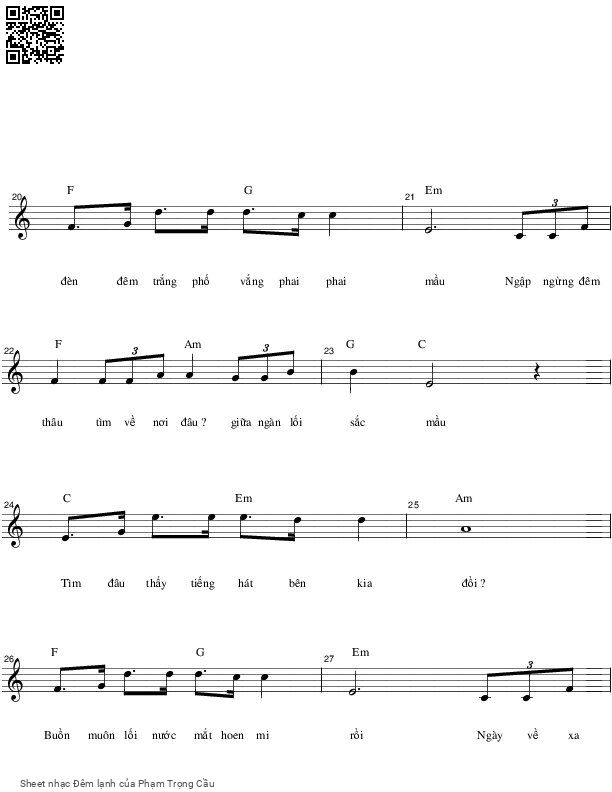 Page 2 of Sheet music PDF Đêm lạnh - Phạm Trọng Cầu