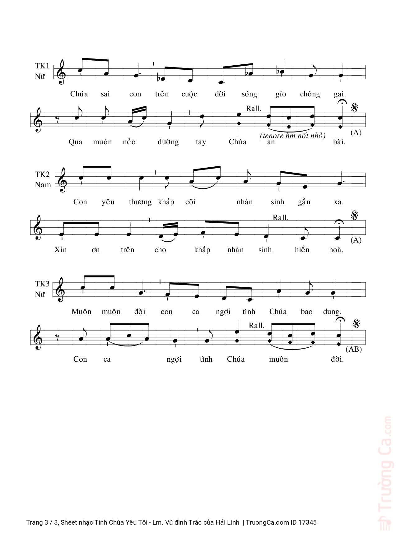 Page 3 of Sheet music PDF Tình Chúa Yêu Tôi - Lm. Vũ đình Trác - Hải Linh