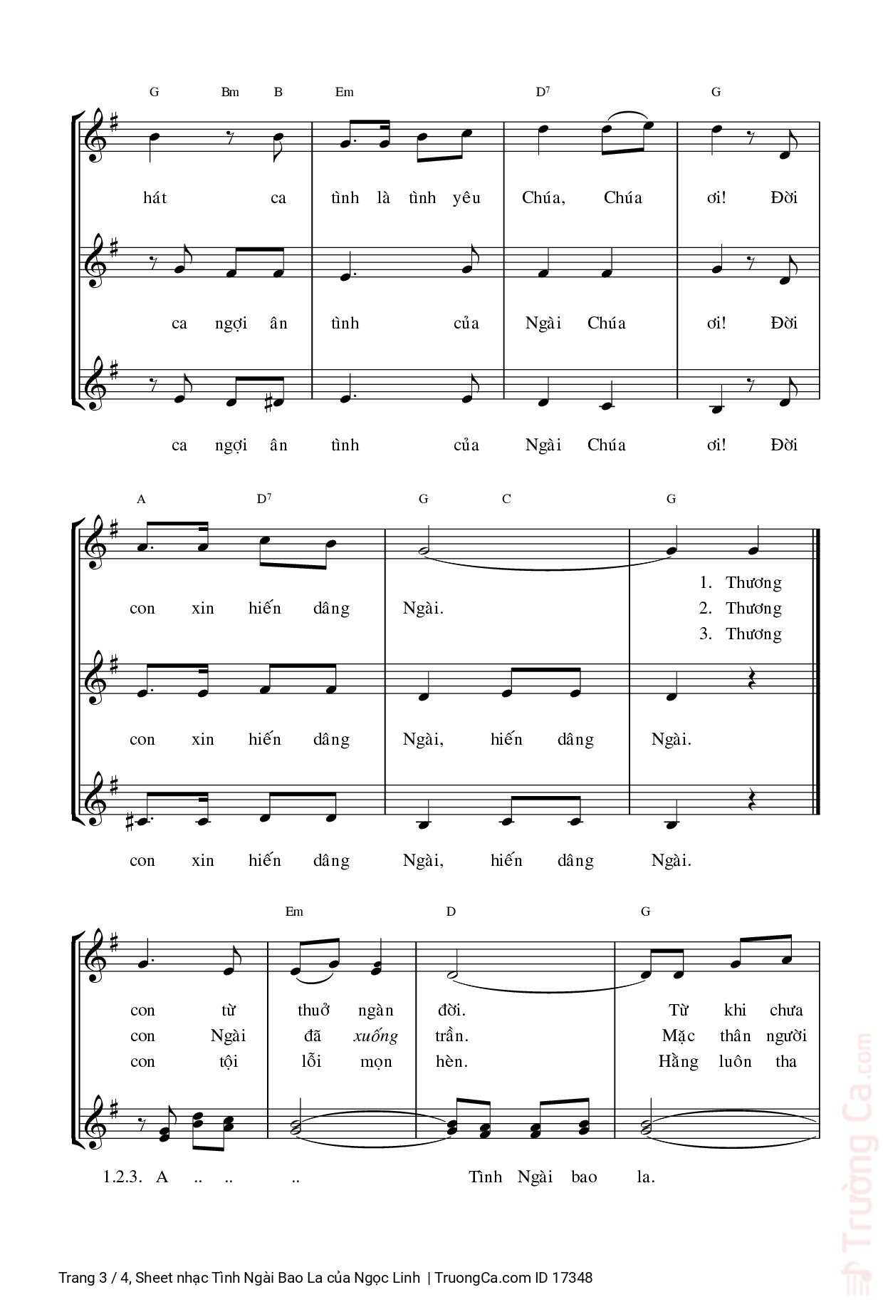 Page 3 of Sheet music PDF Tình Ngài Bao La - Ngọc Linh