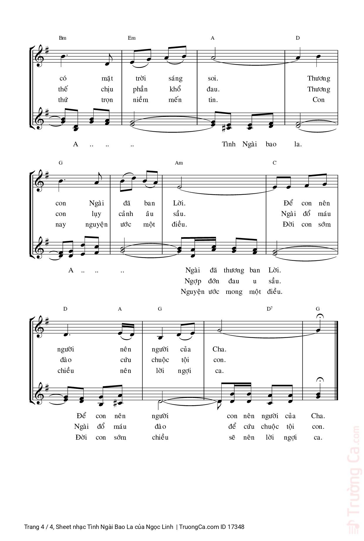 Page 4 of Sheet music PDF Tình Ngài Bao La - Ngọc Linh
